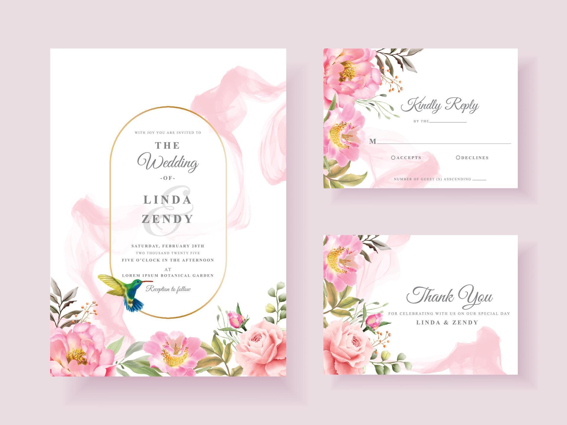 Soft pink flower wedding invitation card Stock Free