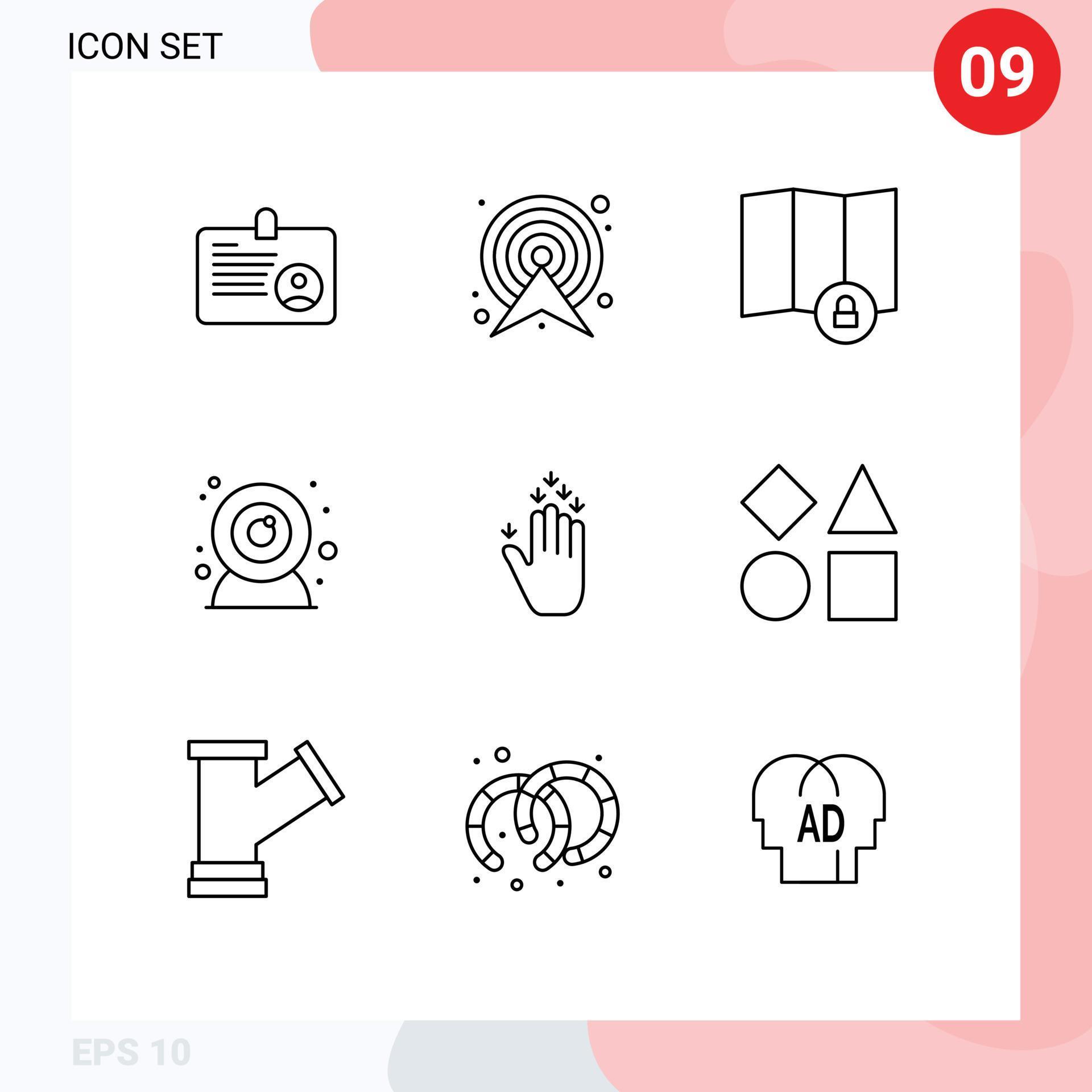 9 Outline concept for Websites Mobile and Apps arrow gesture route web camera camera Editable Vector Design Elements Stock Free