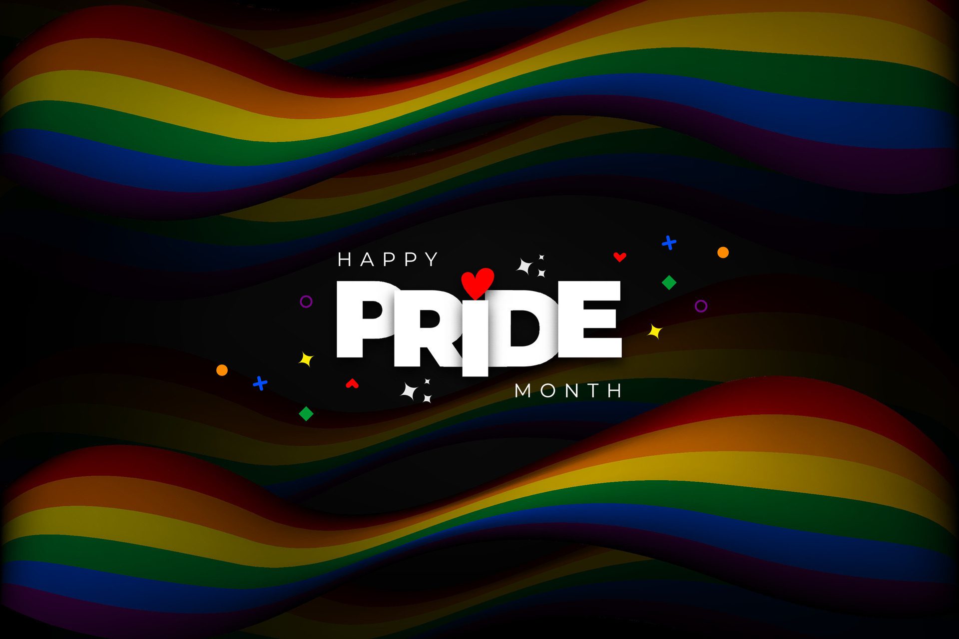 happy pride month banner, poster, greeting card design with dark rainbow background Free Vector