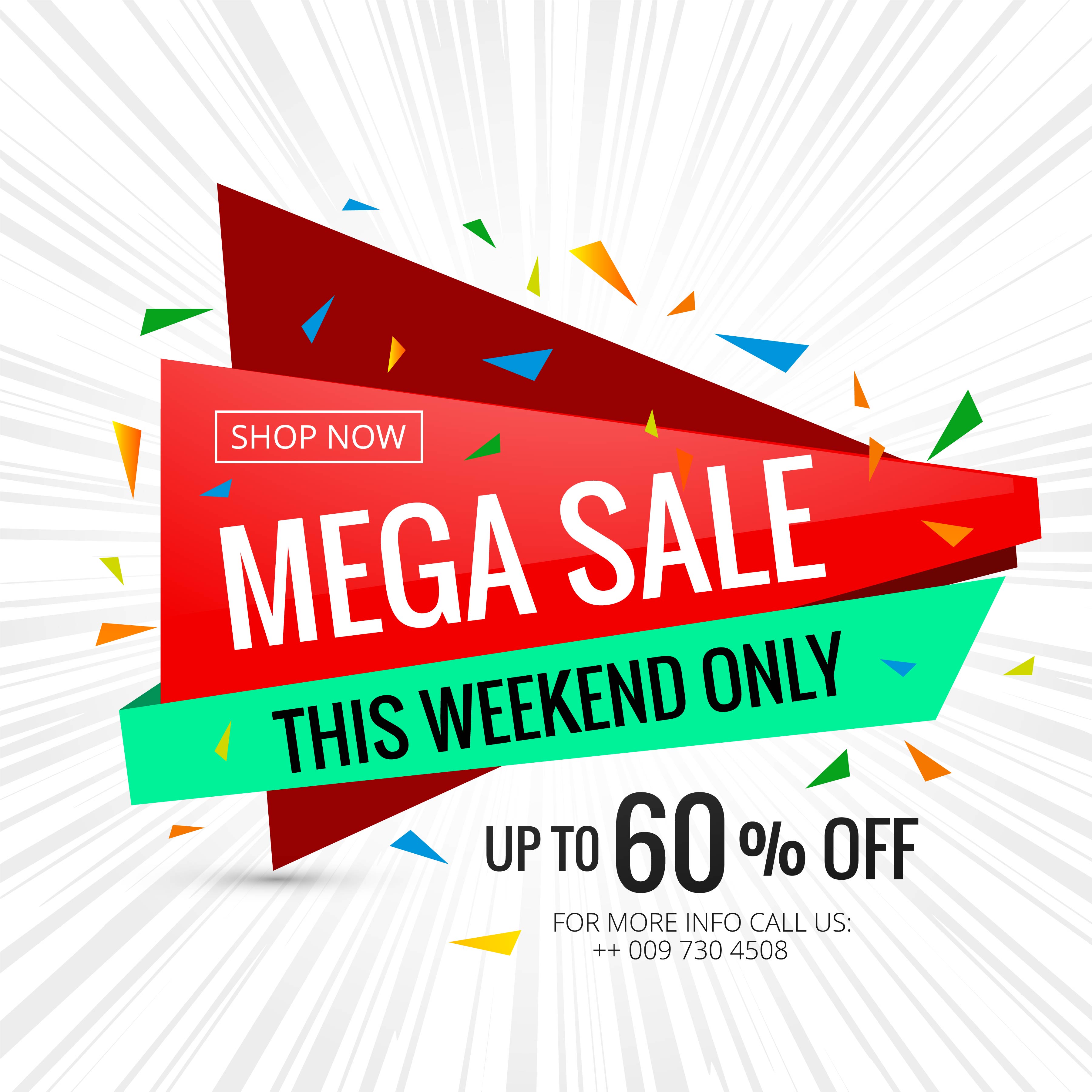 Mega sale banner poster design template illustration Free Vector