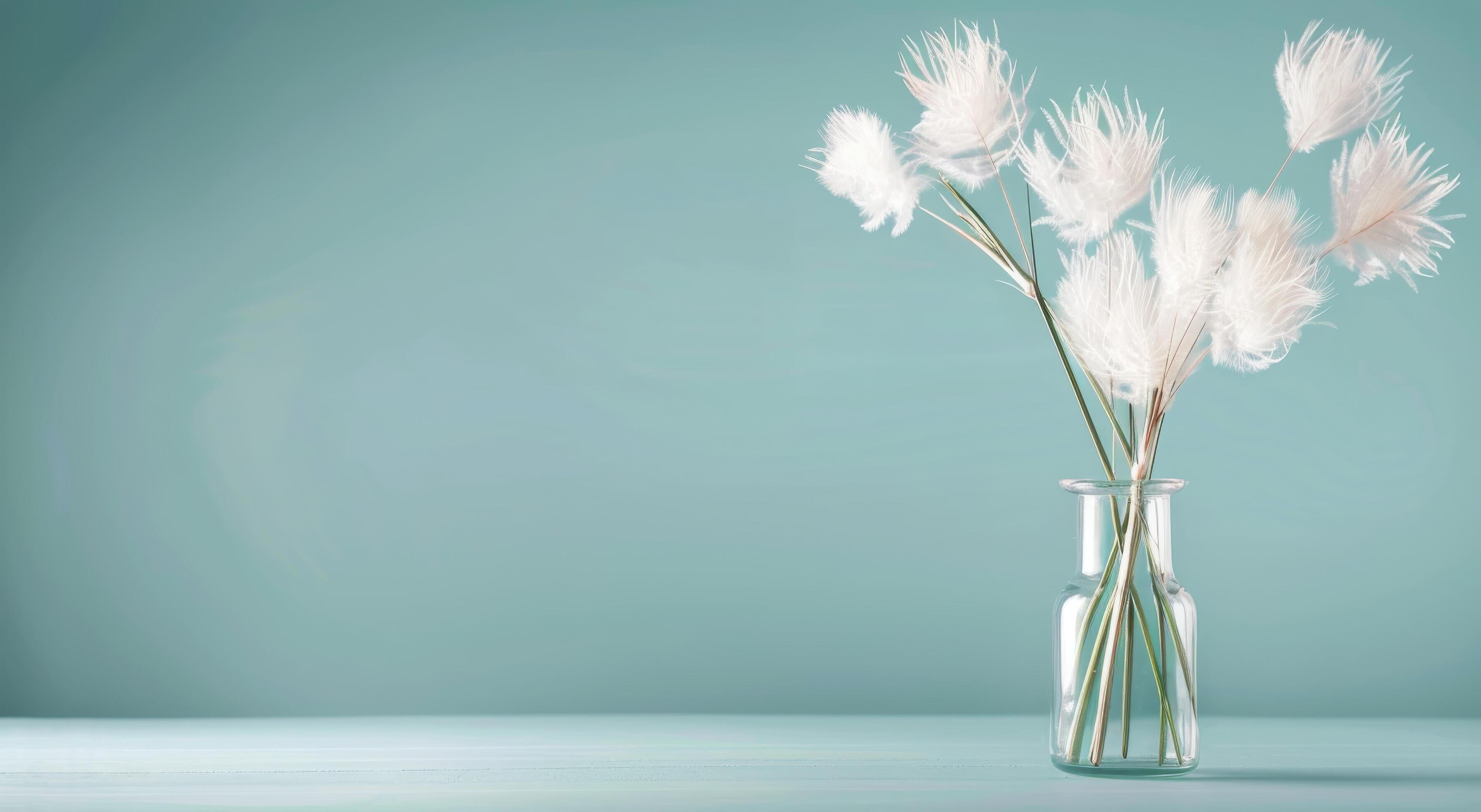 Elegant White Flowers in a Simple Vase Against a Soft Blue Background Stock Free