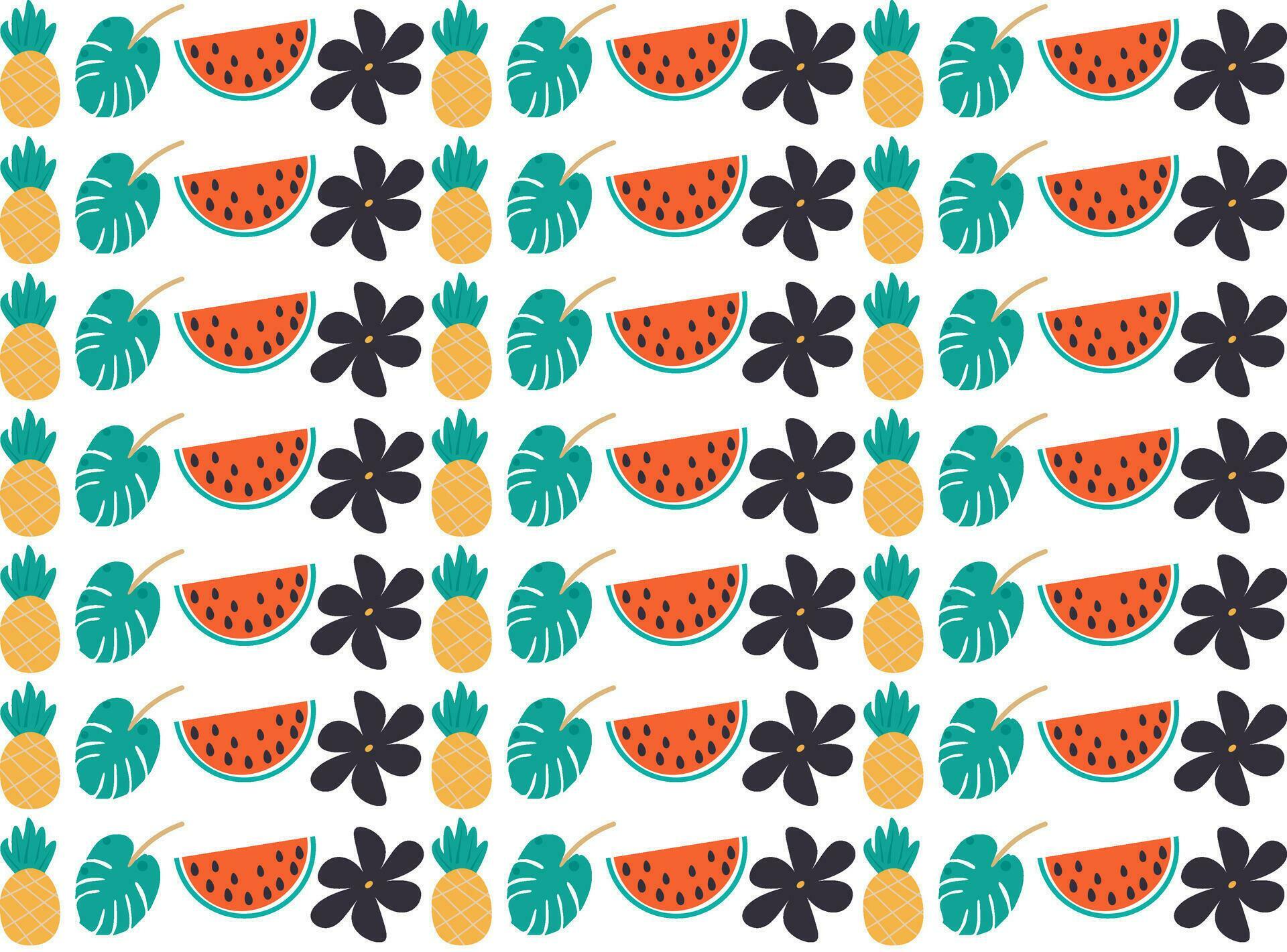 Watermelon Vector illustration Pineapple Background PATTERN Tropical Leaf and Flower Stock Free