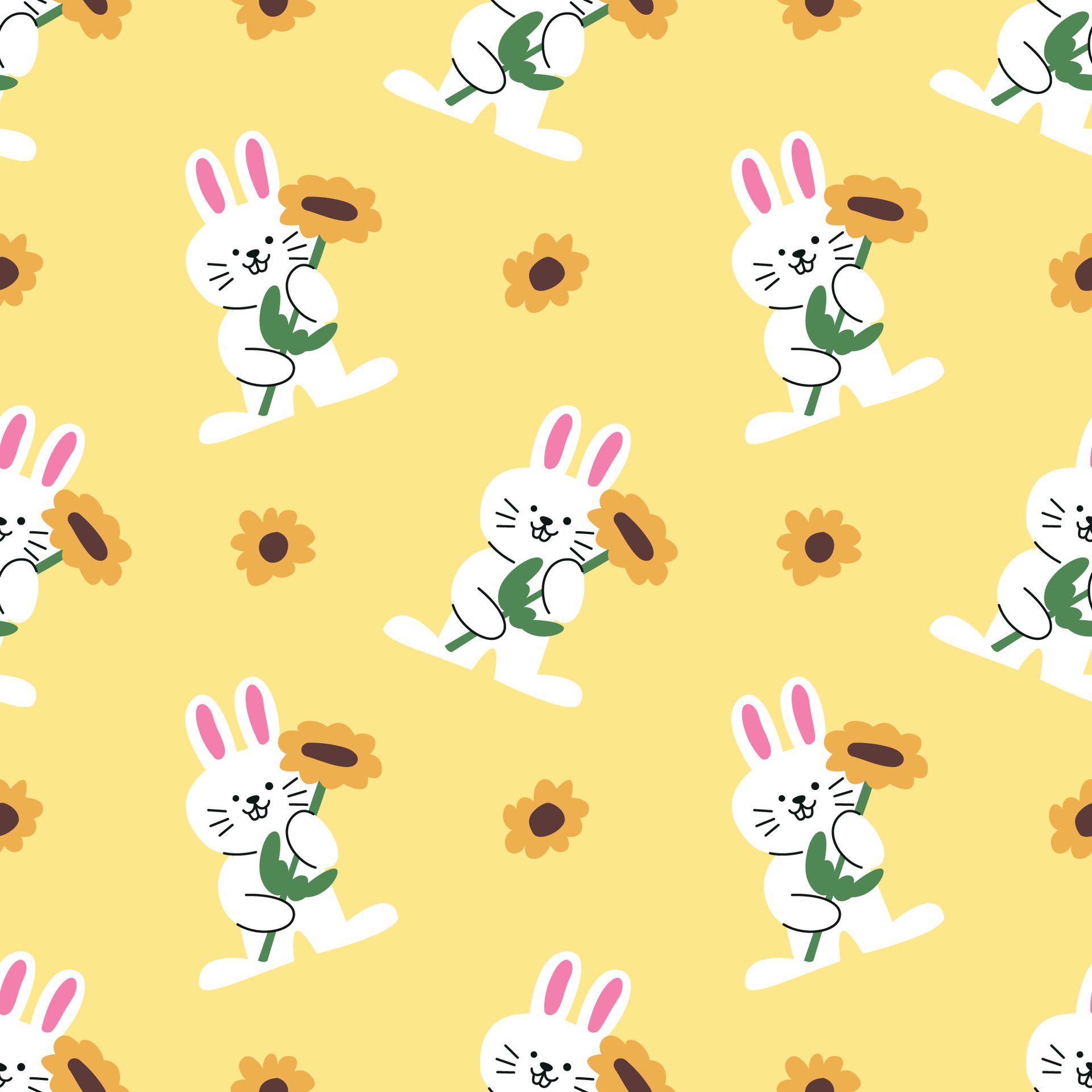 A CUTE WHITE BUNNY AND A SUNFLOWER SEAMLESS PATTERN Free Vector