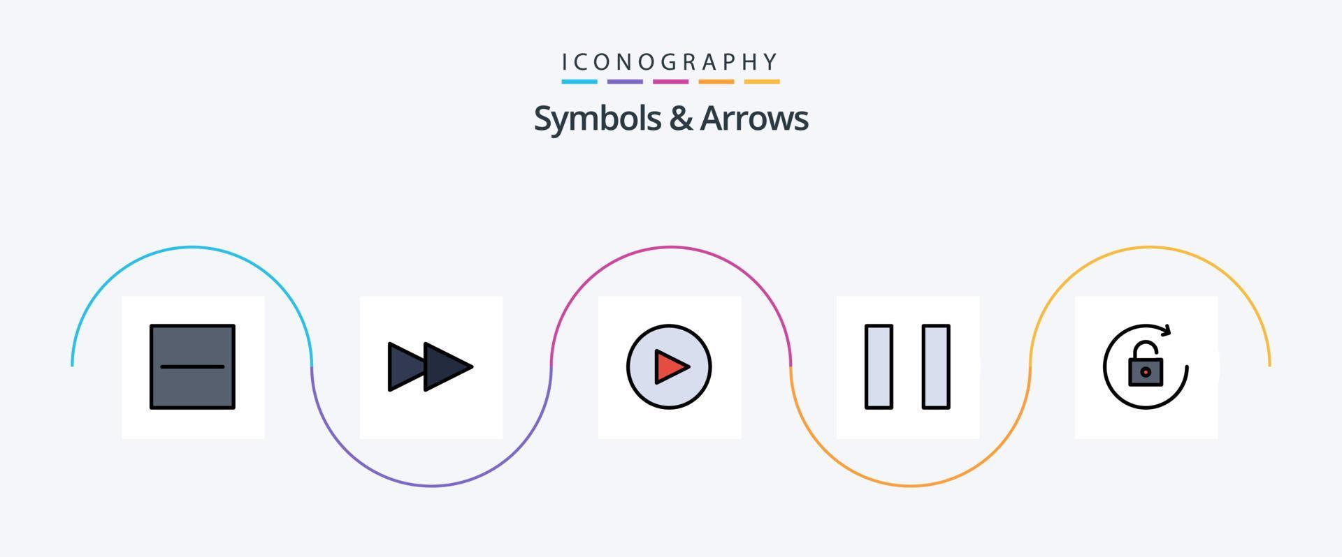 Symbols and Arrows Line Filled Flat 5 Icon Pack Including . pause. Stock Free