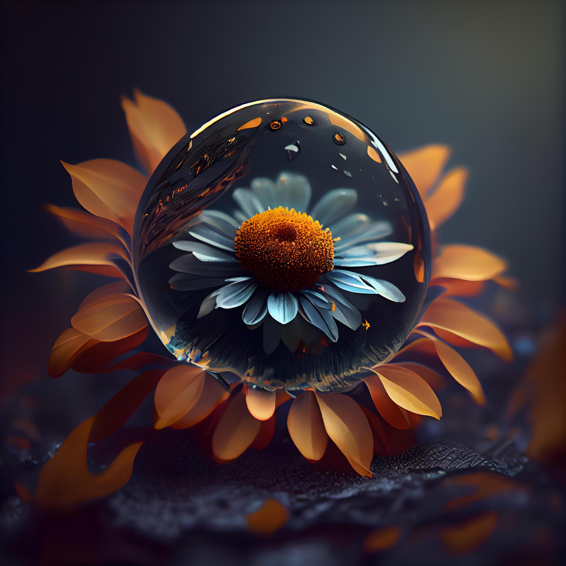 3d rendering of a crystal ball with a daisy flower inside., Image Stock Free