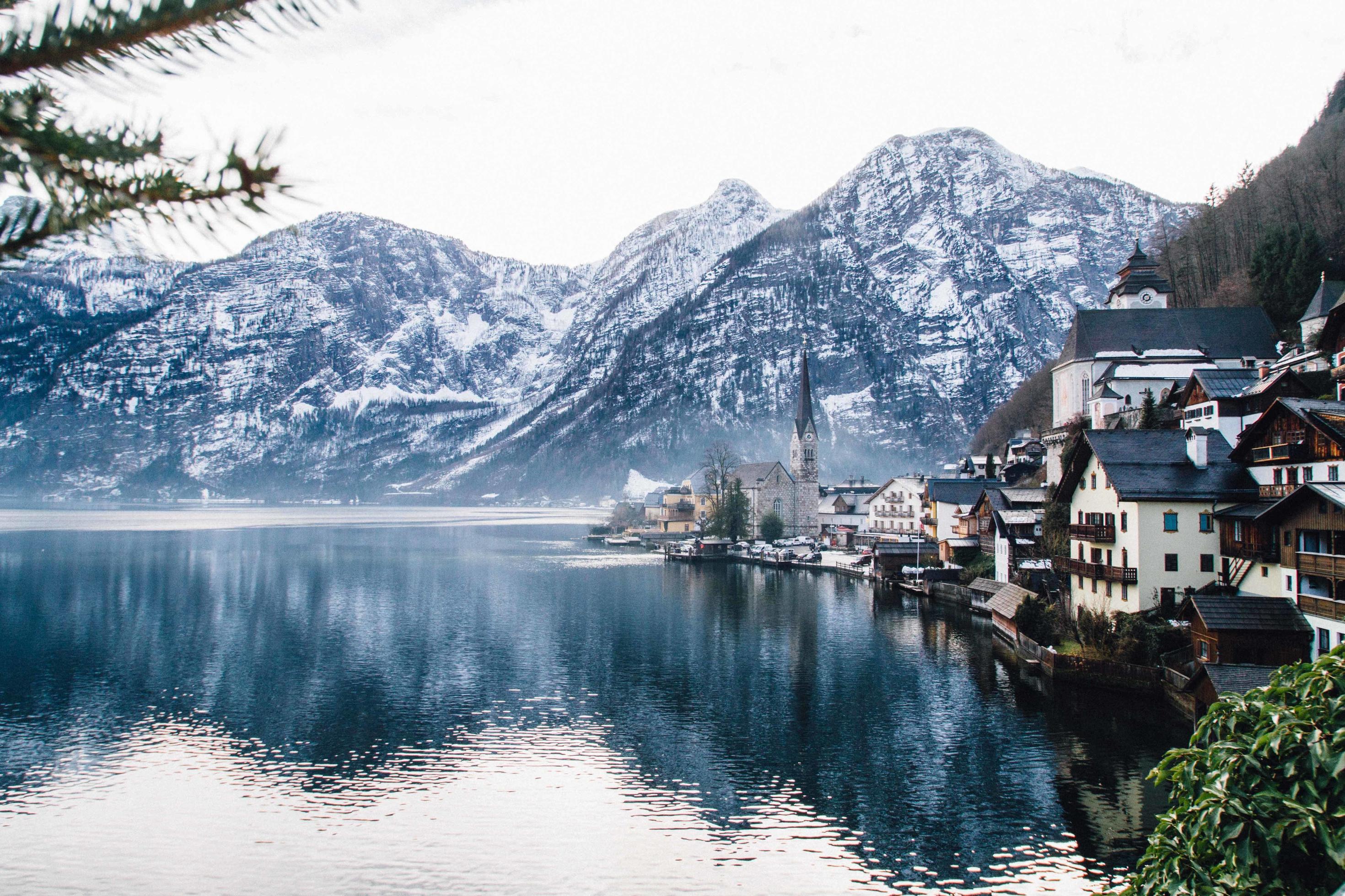 View of lake and snowy mountains Stock Free