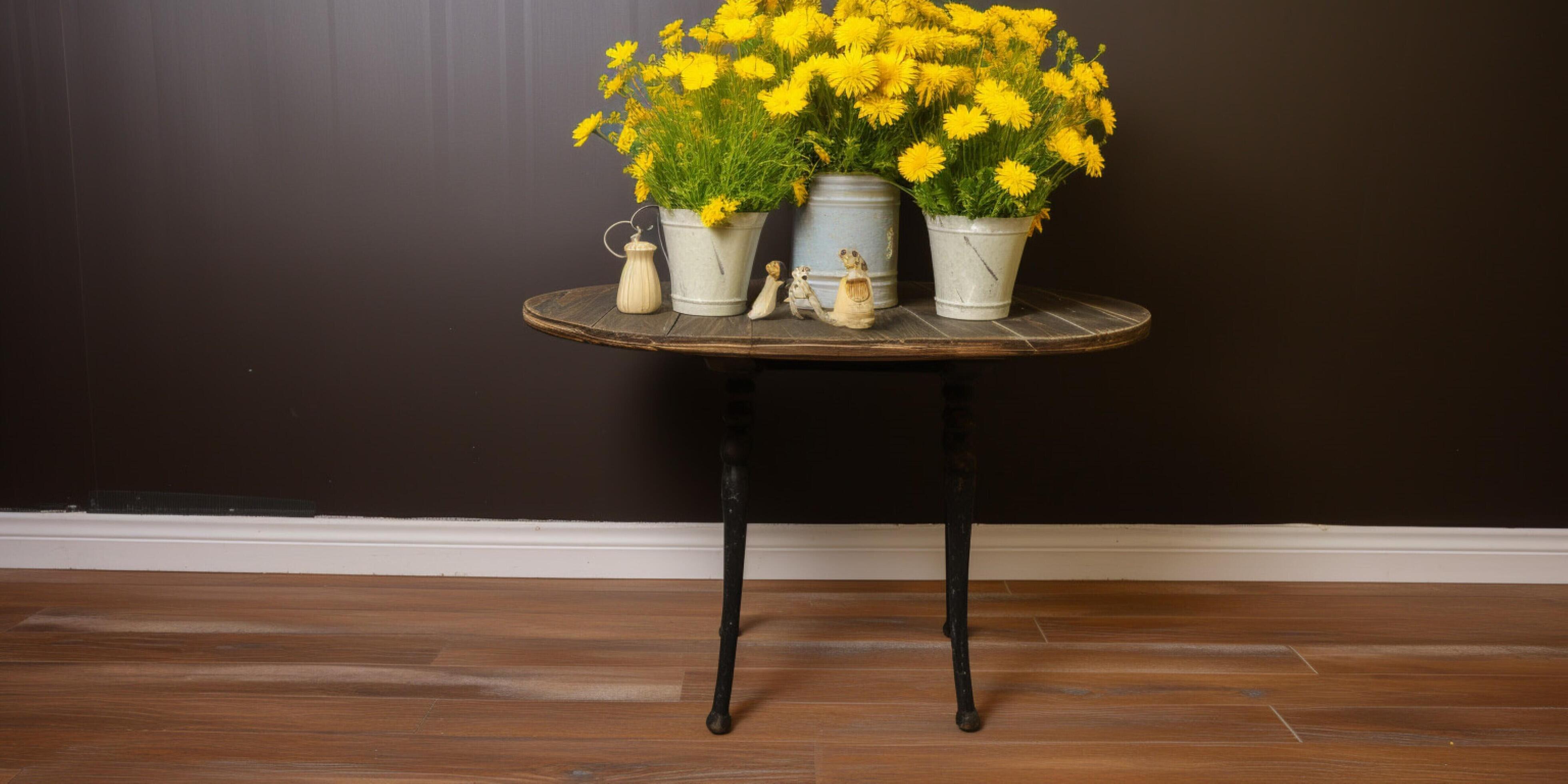 Wooden floor with a pot of flowers Stock Free