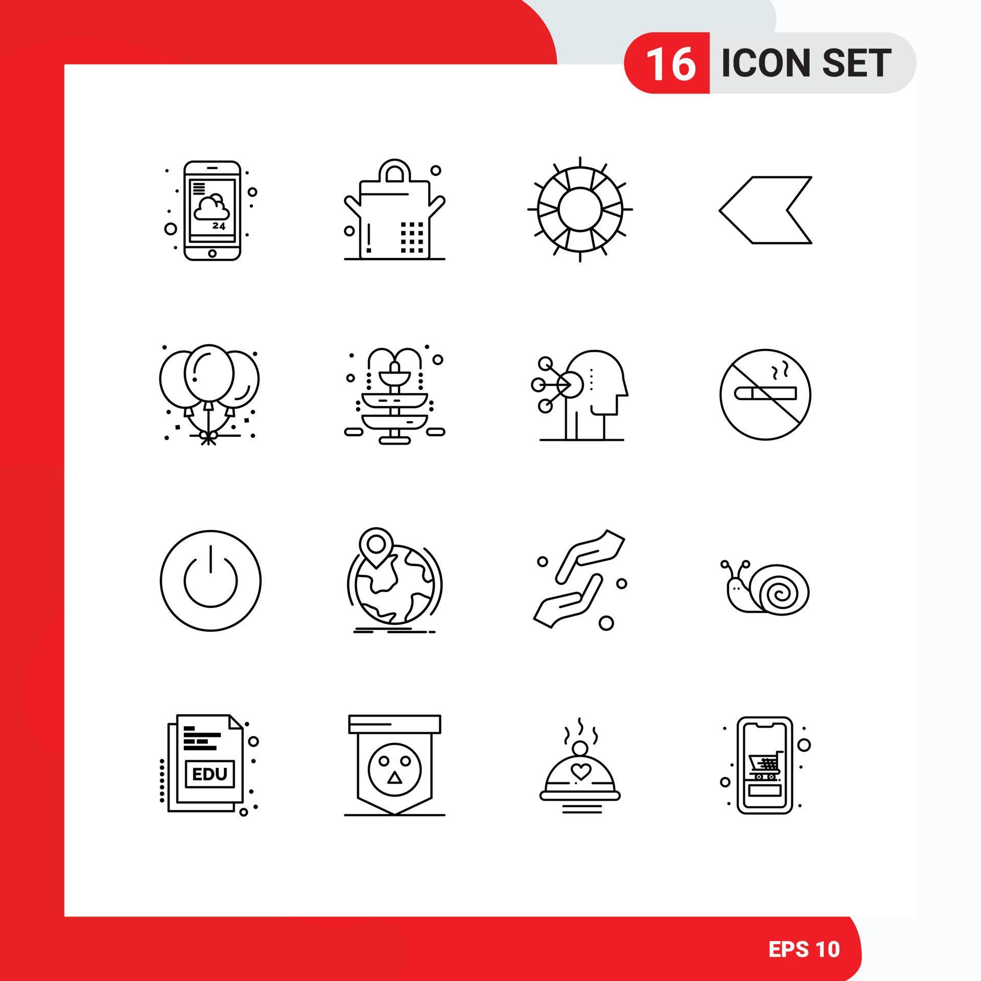 Pack of 16 Modern Outlines Signs and Symbols for Web Print Media such as celebration balloons lifebuoy left arrow Editable Vector Design Elements Stock Free