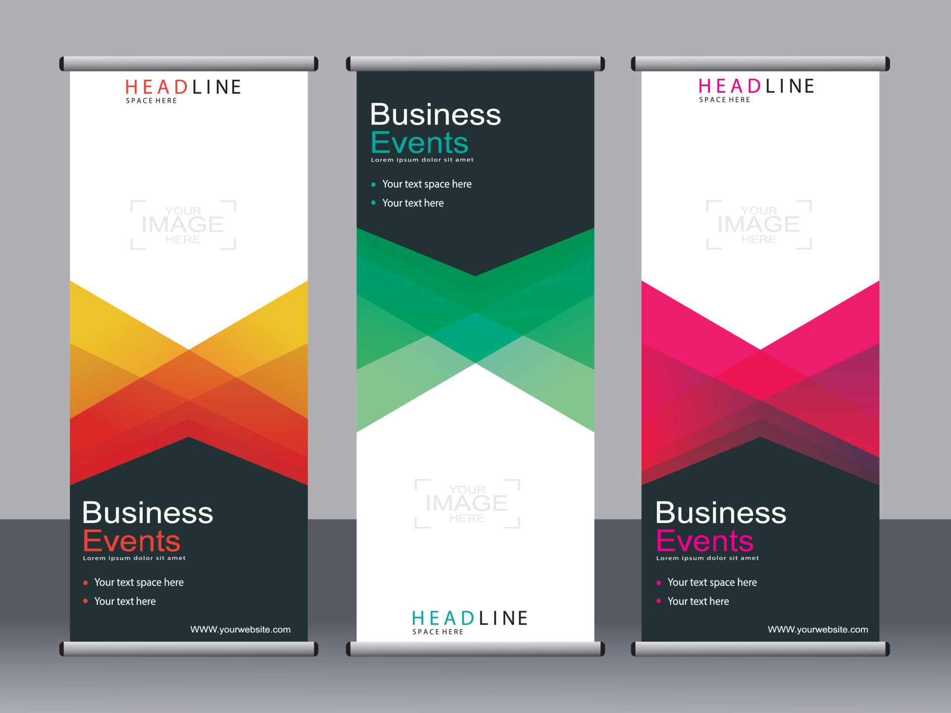 Business banner roll up set standee banner template. Free Vector