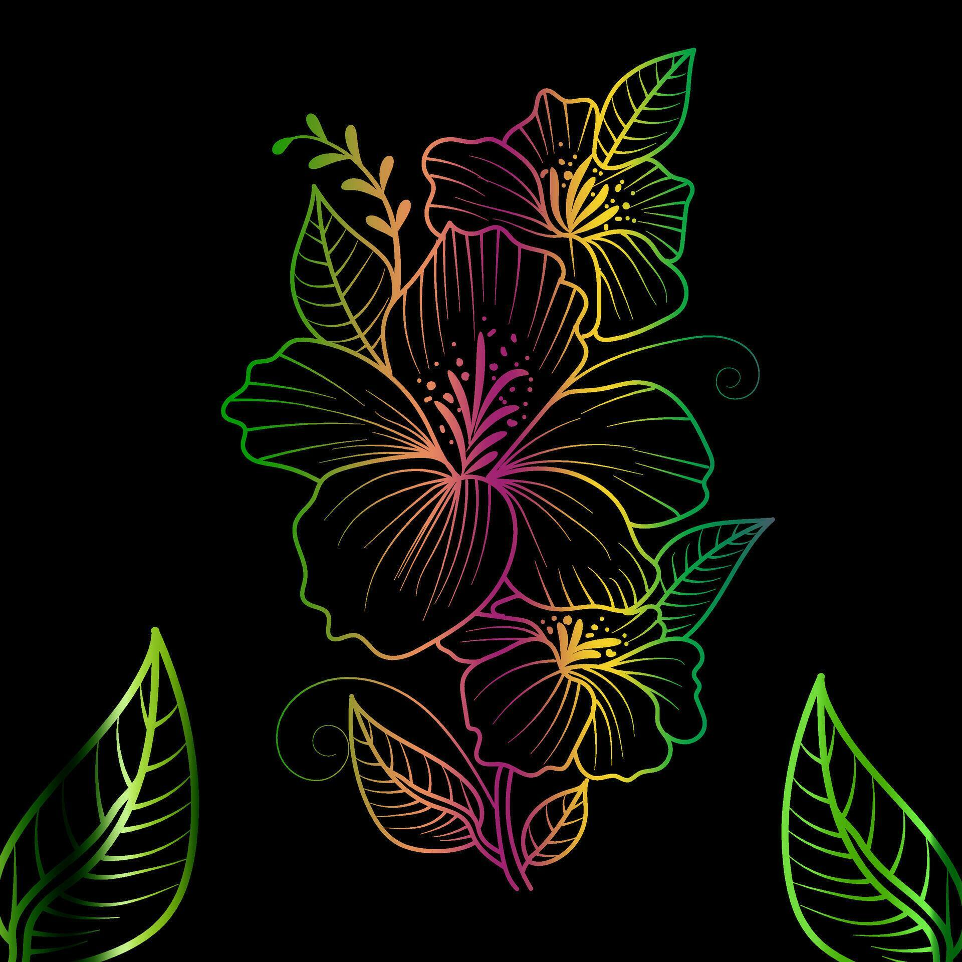 Rainbow color line art floral vector illustration, colorful vintage decorative vector template, rainbow color flower ornaments. Stock Free