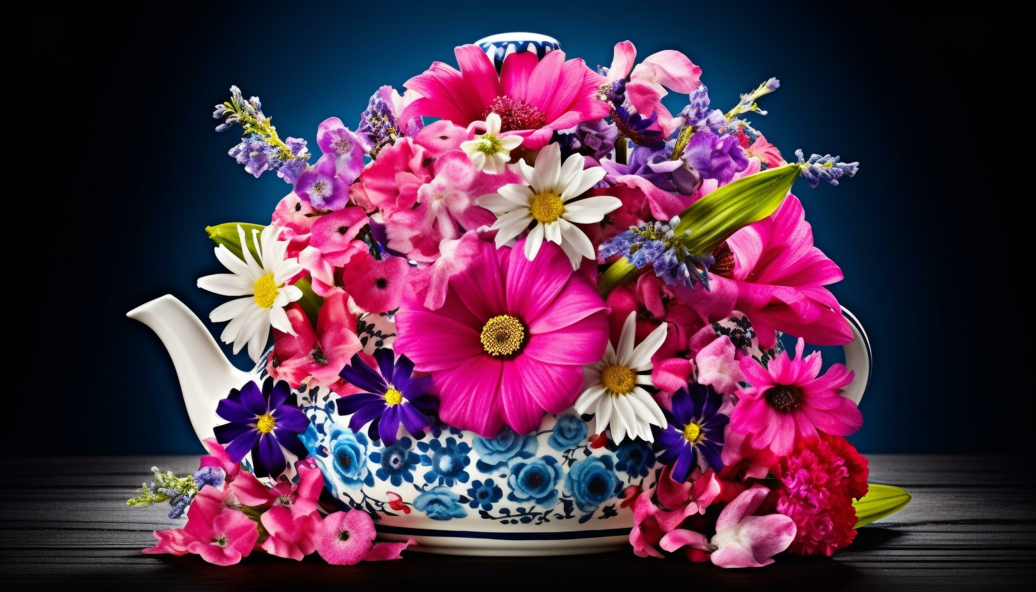 A multi colored bouquet of fresh flowers in an ornate vase generated by AI Stock Free