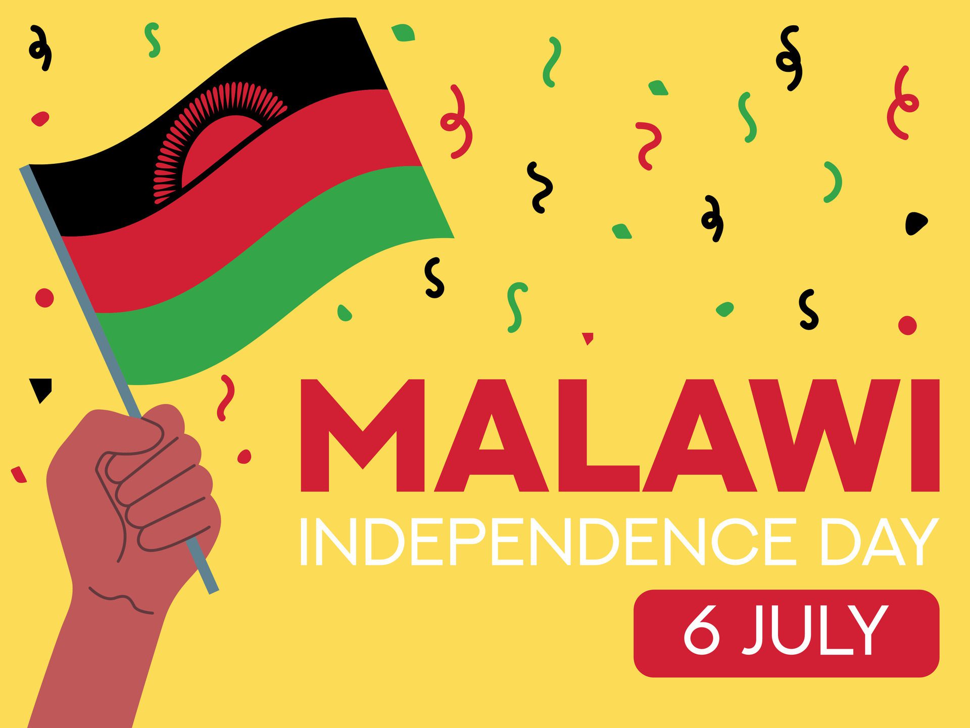 malawi independence day 6 July. malawi flag in hand. Greeting card, poster, banner template Free Vector