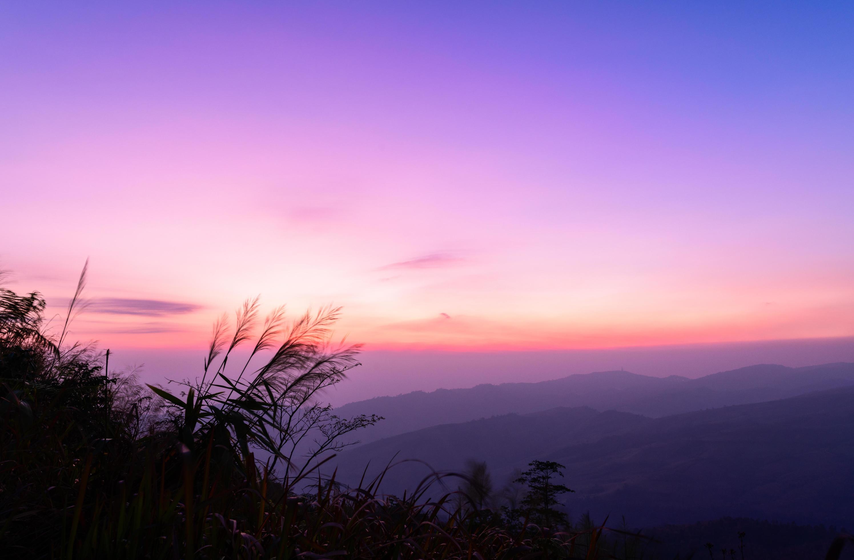 beautiful sky before sunrise at mountain on winter season Stock Free