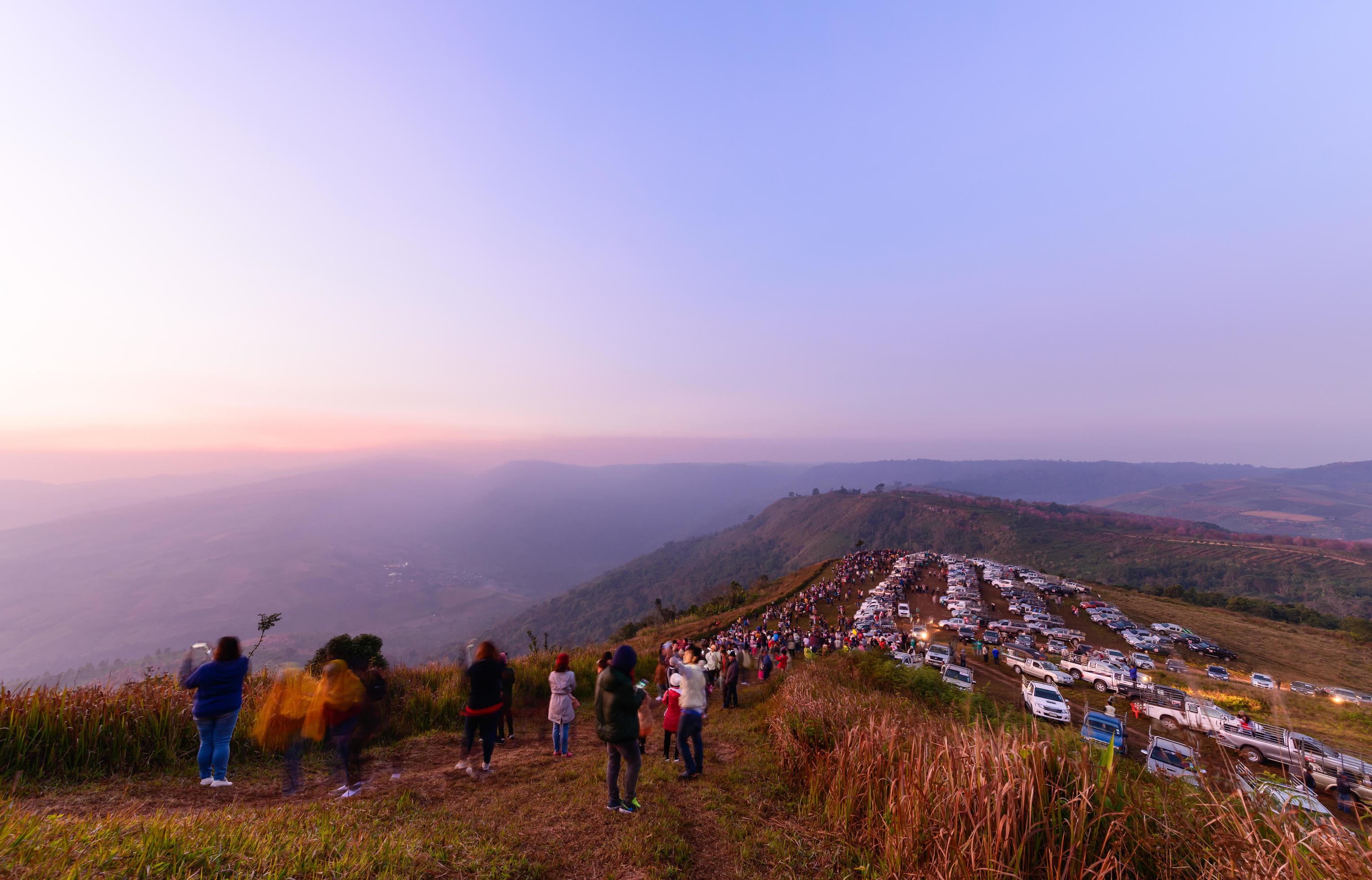 Tourists and many pickup truck come to see and photograph sunrise in the morning Stock Free