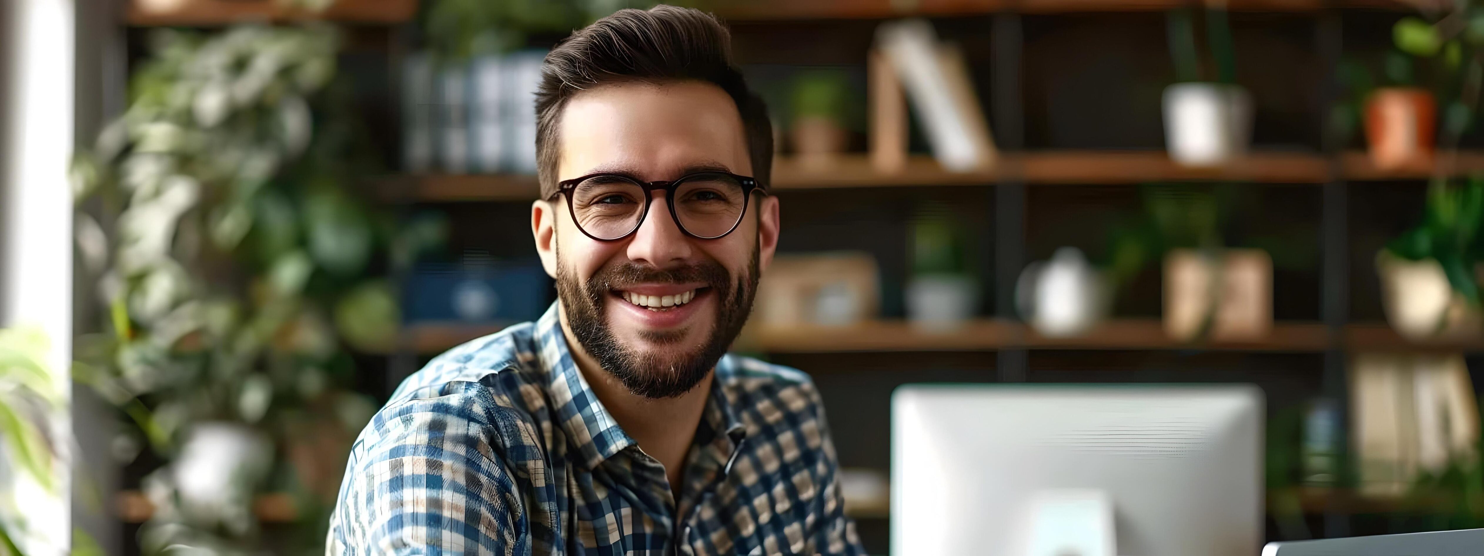 Cheerful Millennial Entrepreneur Focused on Computer at Cozy Home Office Stock Free