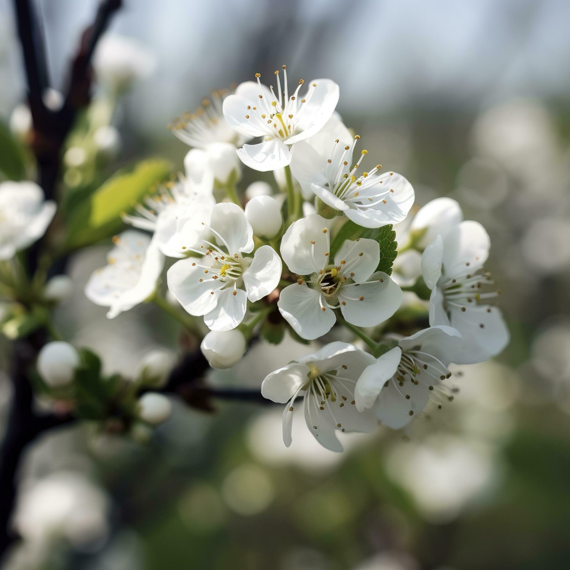 Beautiful blooming trees in orchard, cherry spring flowers, White flowers , generat ai Stock Free