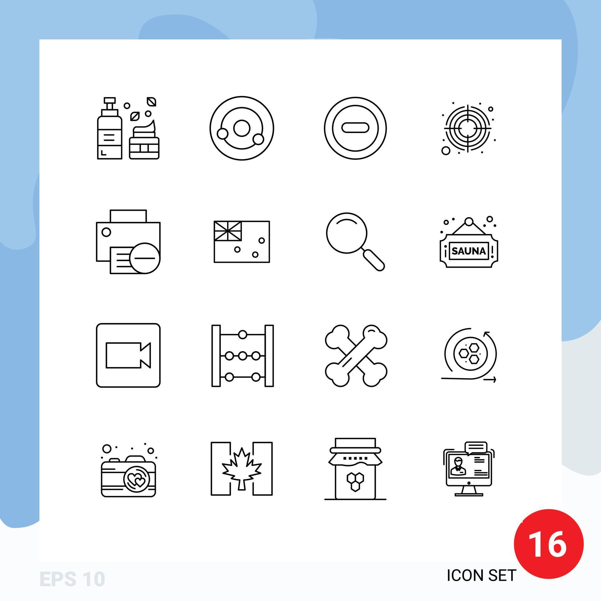 Outline Pack of 16 Universal Symbols of gadget computers media target arrow Editable Vector Design Elements Stock Free