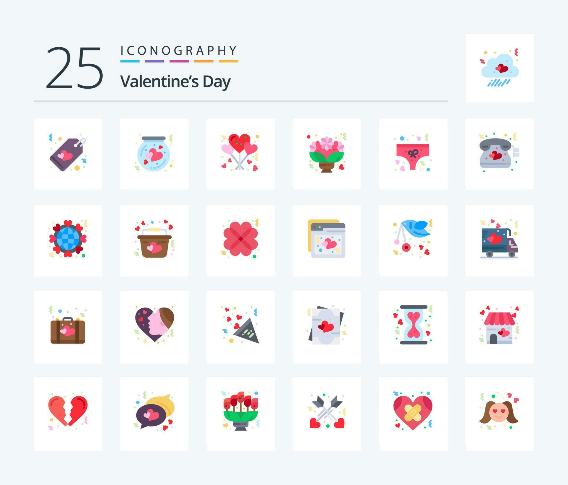 Valentines Day 25 Flat Color icon pack including roses. love. thrift-box. flower. romance Stock Free