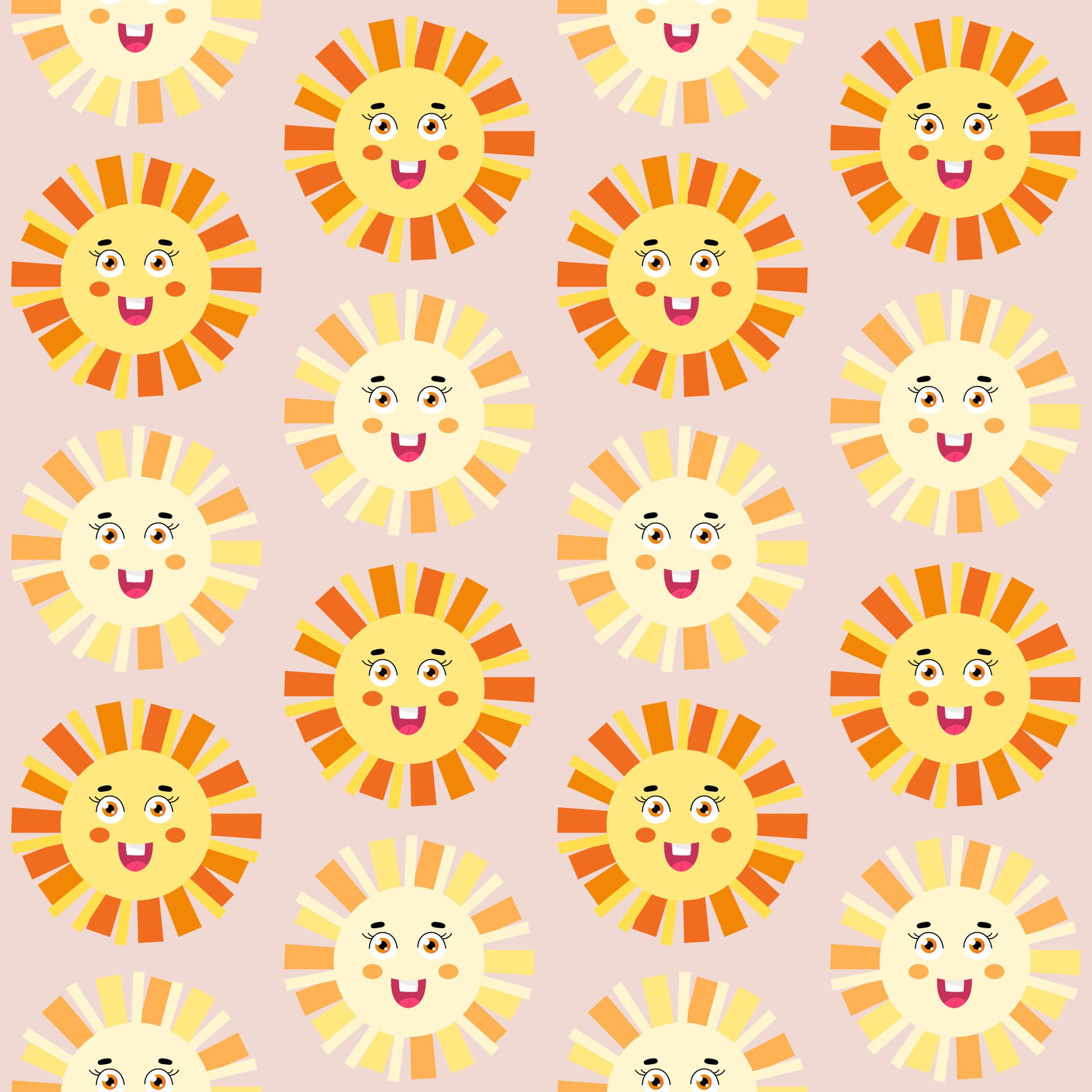 Abstract seamless pattern with simple geometric sun. Happy cute sun. Illustratoin for kids design, textile decoration Free Vector