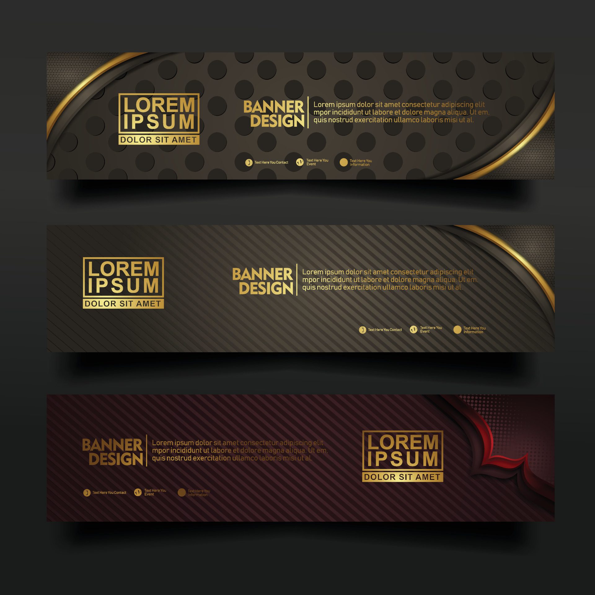 Set banner template design with luxury and elegant lines shape ornament effect on texture pattern background Free Vector