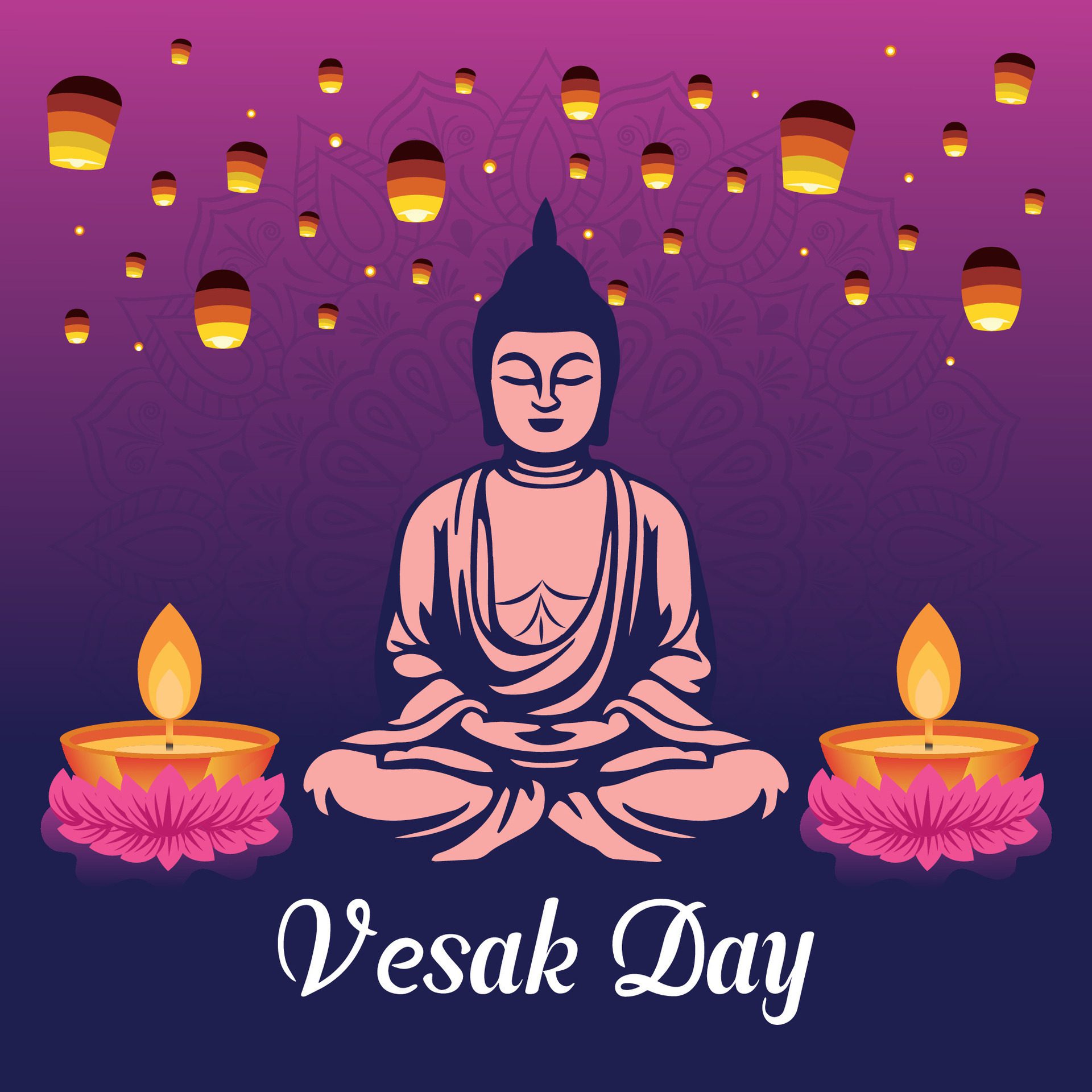 Flat vesak day illustration festival celebration social media post and vesak day Banner Free Vector