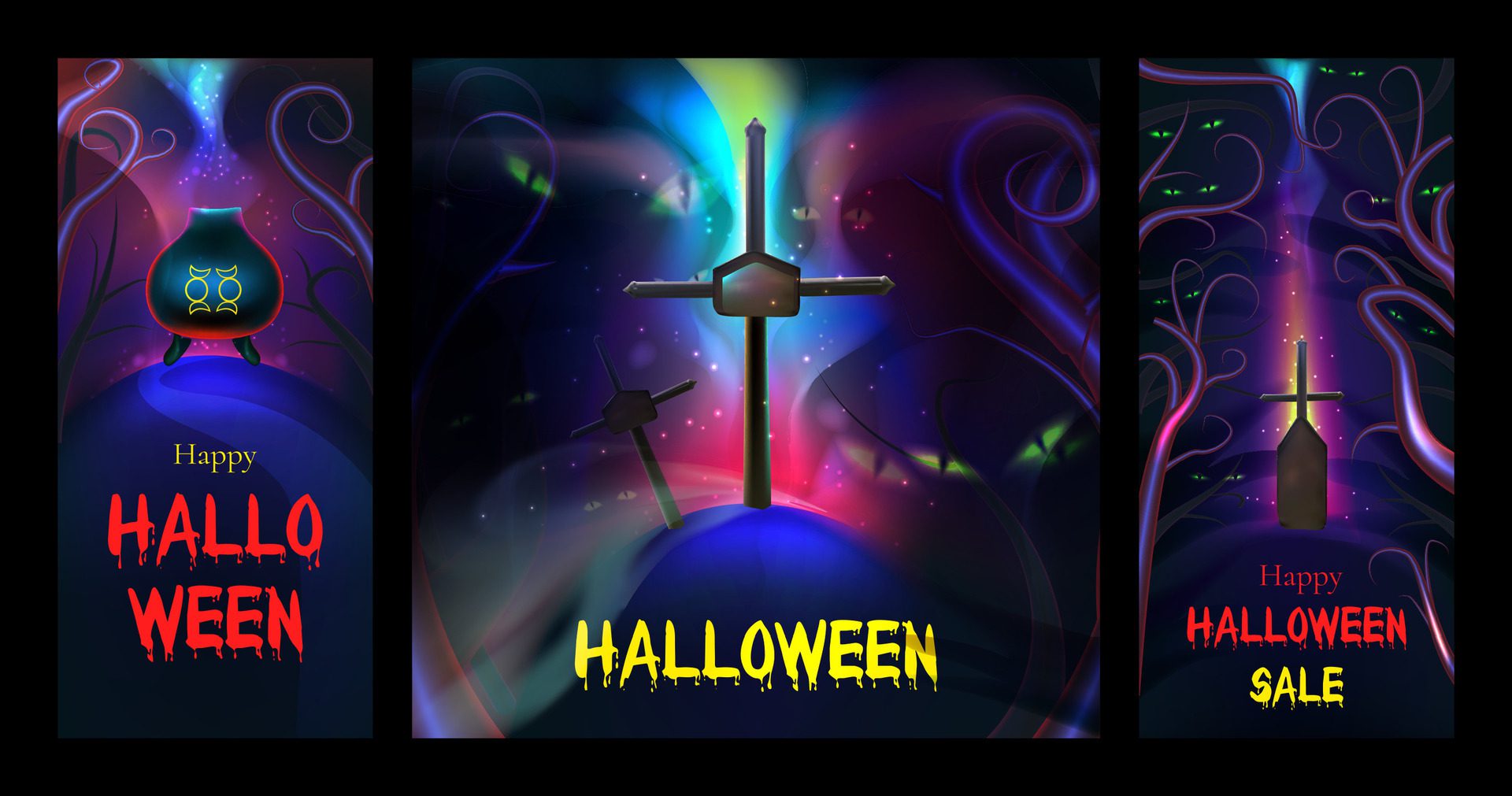 Happy Halloween background from Realistic 3d design in cartoon style. Holiday banner, web poster, stylish flyer greeting card. vector illustration Free Vector