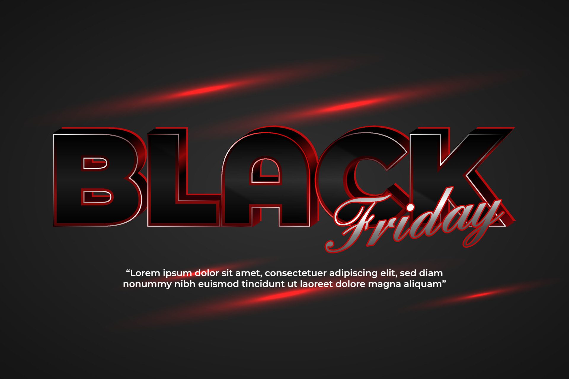 3d black friday text black and red light style vector background. Free Vector