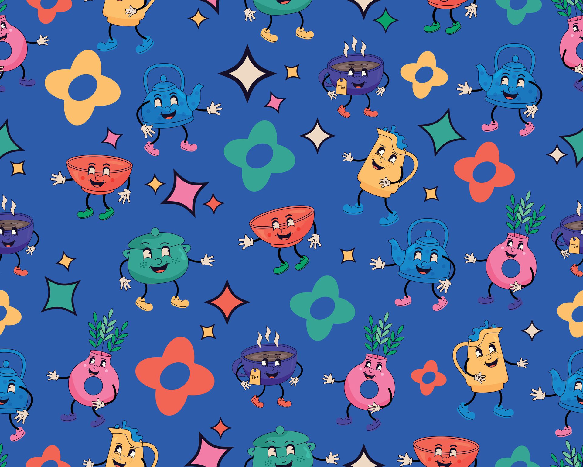 Seamless pattern with cute cartoon doodle dishes. Free Vector