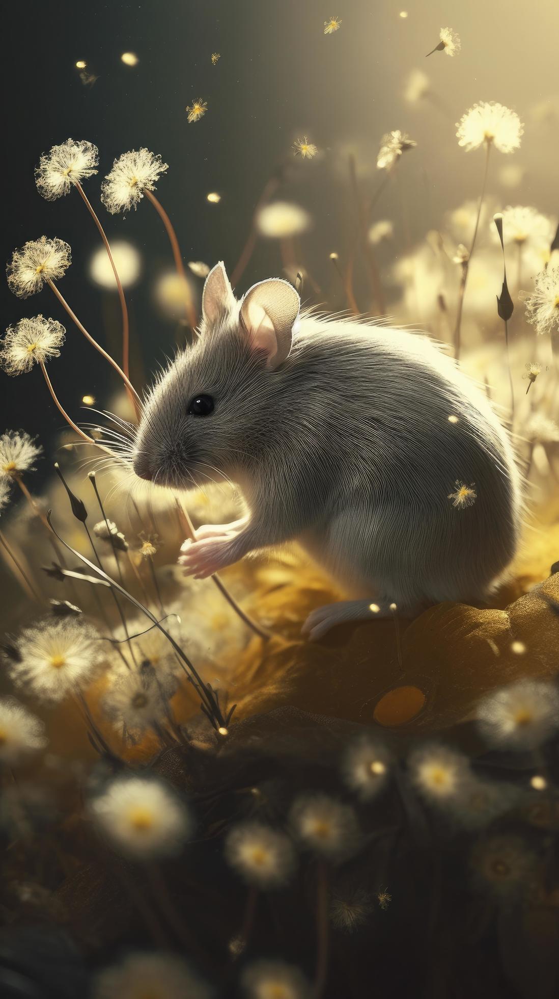 mouse with flowers blowing in the air, in the style of realistic landscapes with soft, tonal colors, generat ai Stock Free