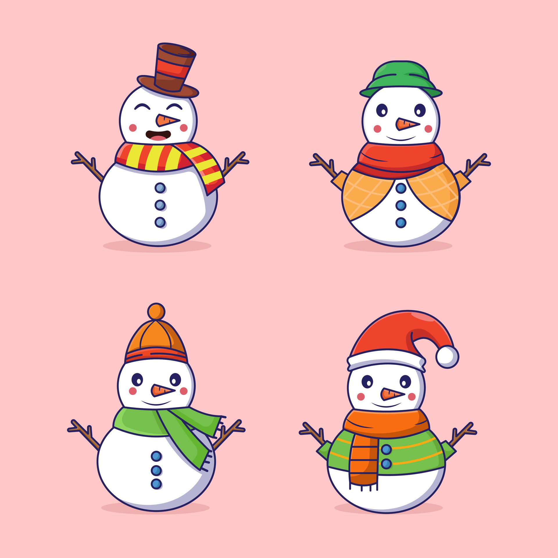 Bundle Set Snowman Vector Icon Illustration. Flat Cartoon Style Suitable for Web Landing Page, Banner, Flyer, Sticker, Card, Background Free Vector