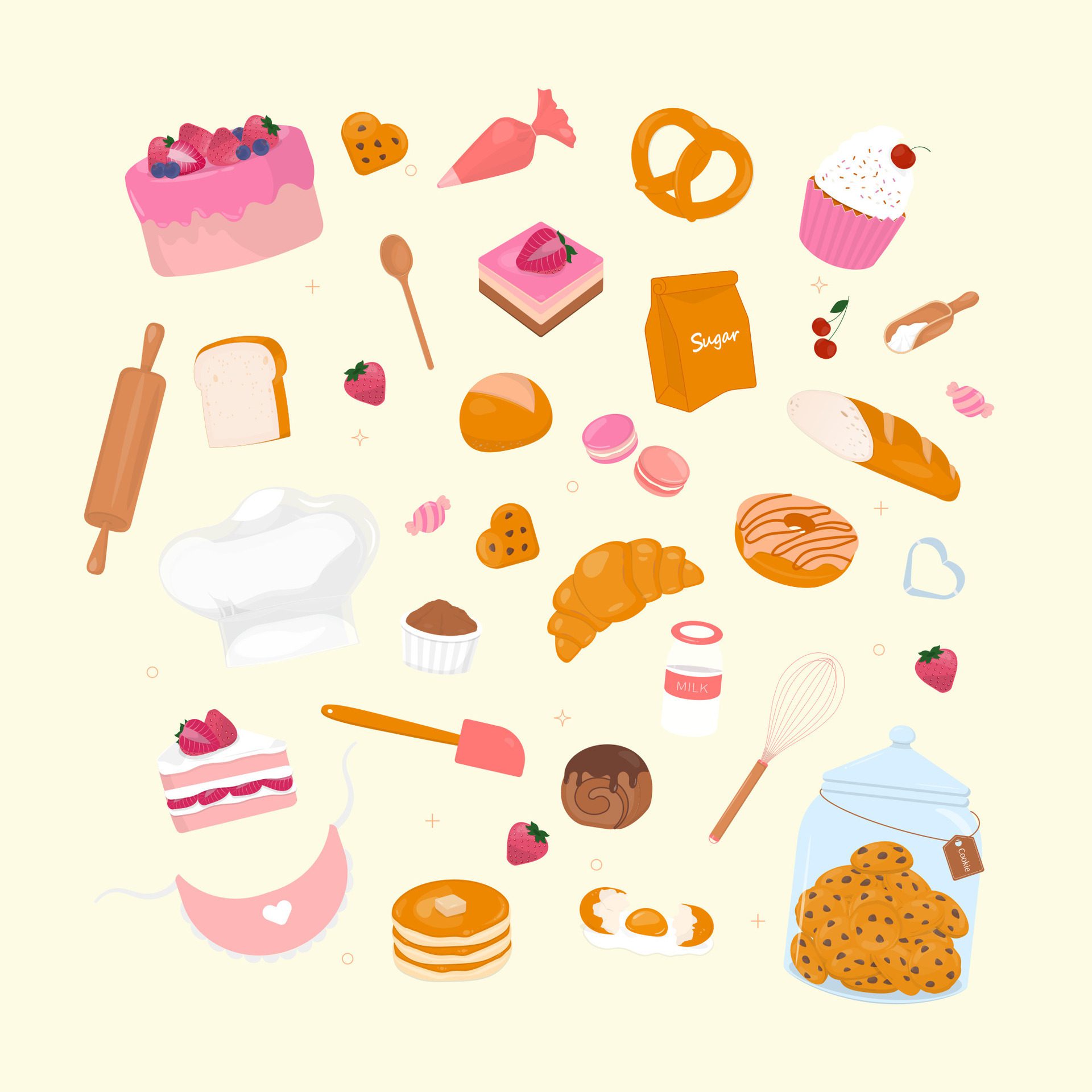 Sweet bakery banner with cooking utensils Free Vector