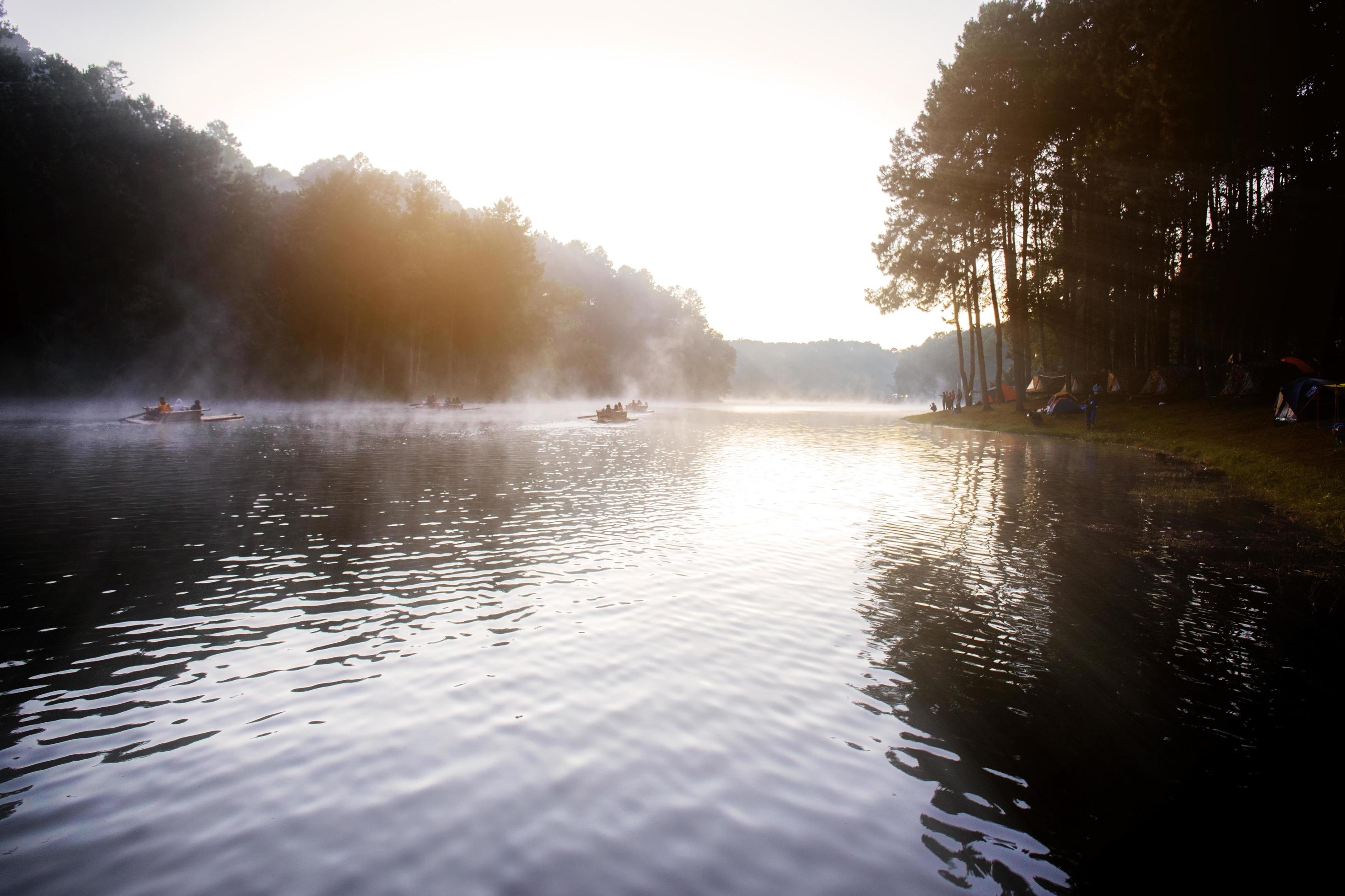 Pang oung reservoir with sunrise. Stock Free