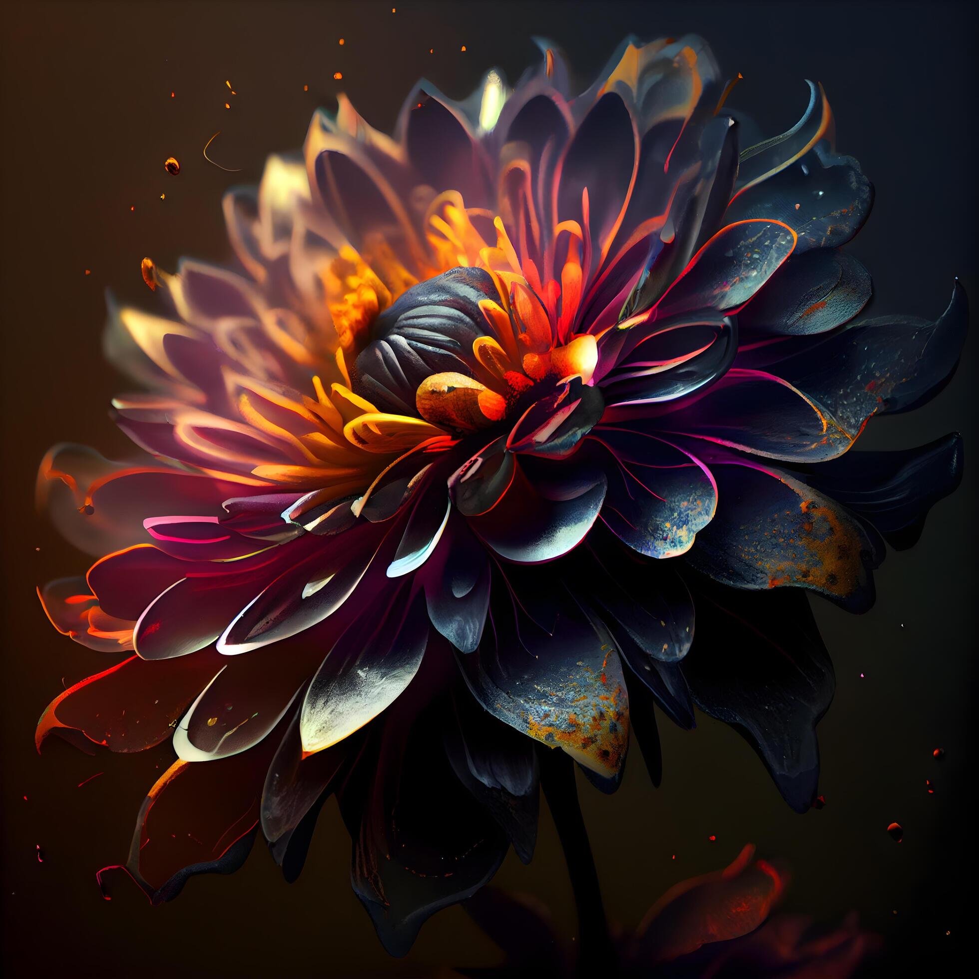 Beautiful flower dahlia on a black background. Digital painting. Stock Free