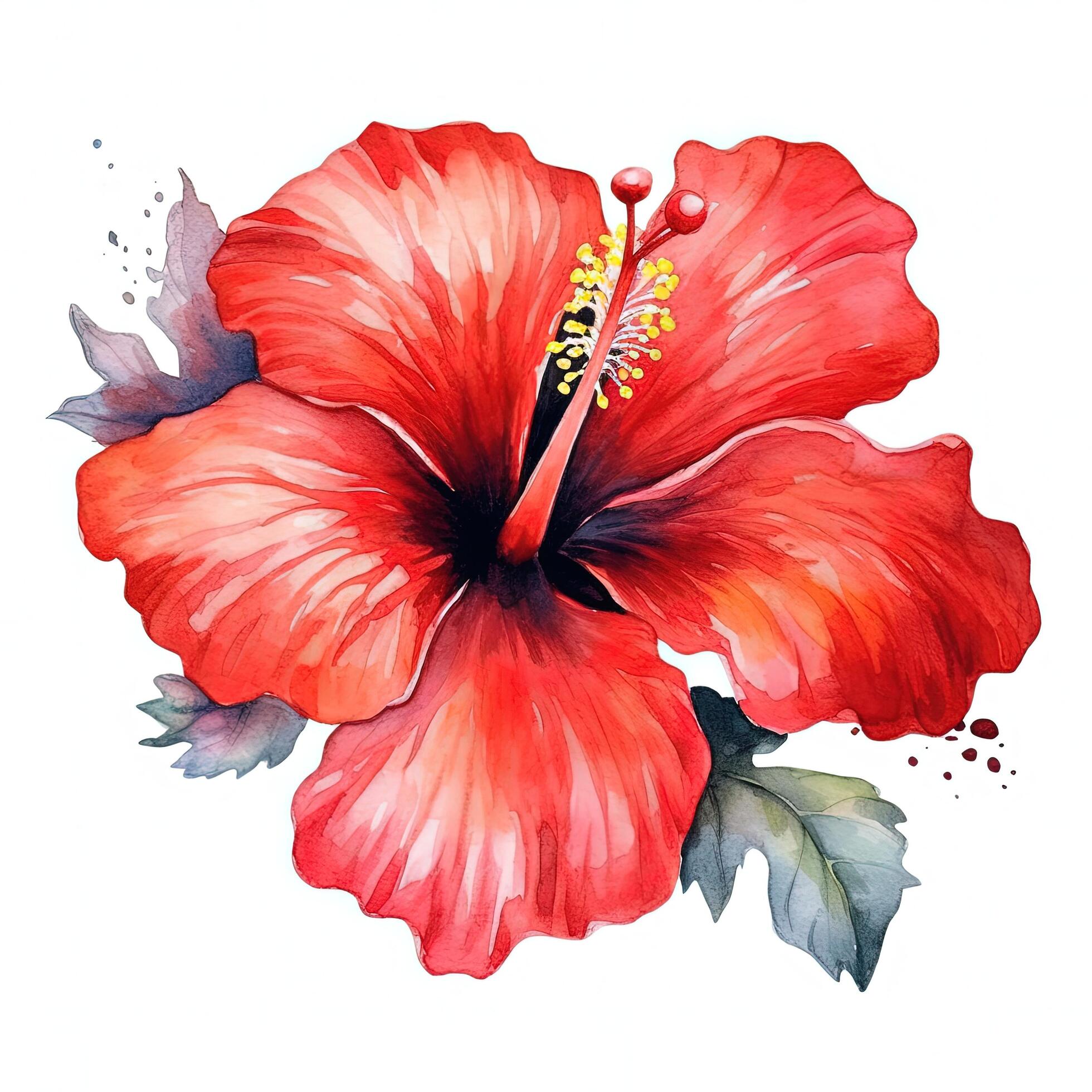 Red hibiscus flower watercolor. Illustration Stock Free