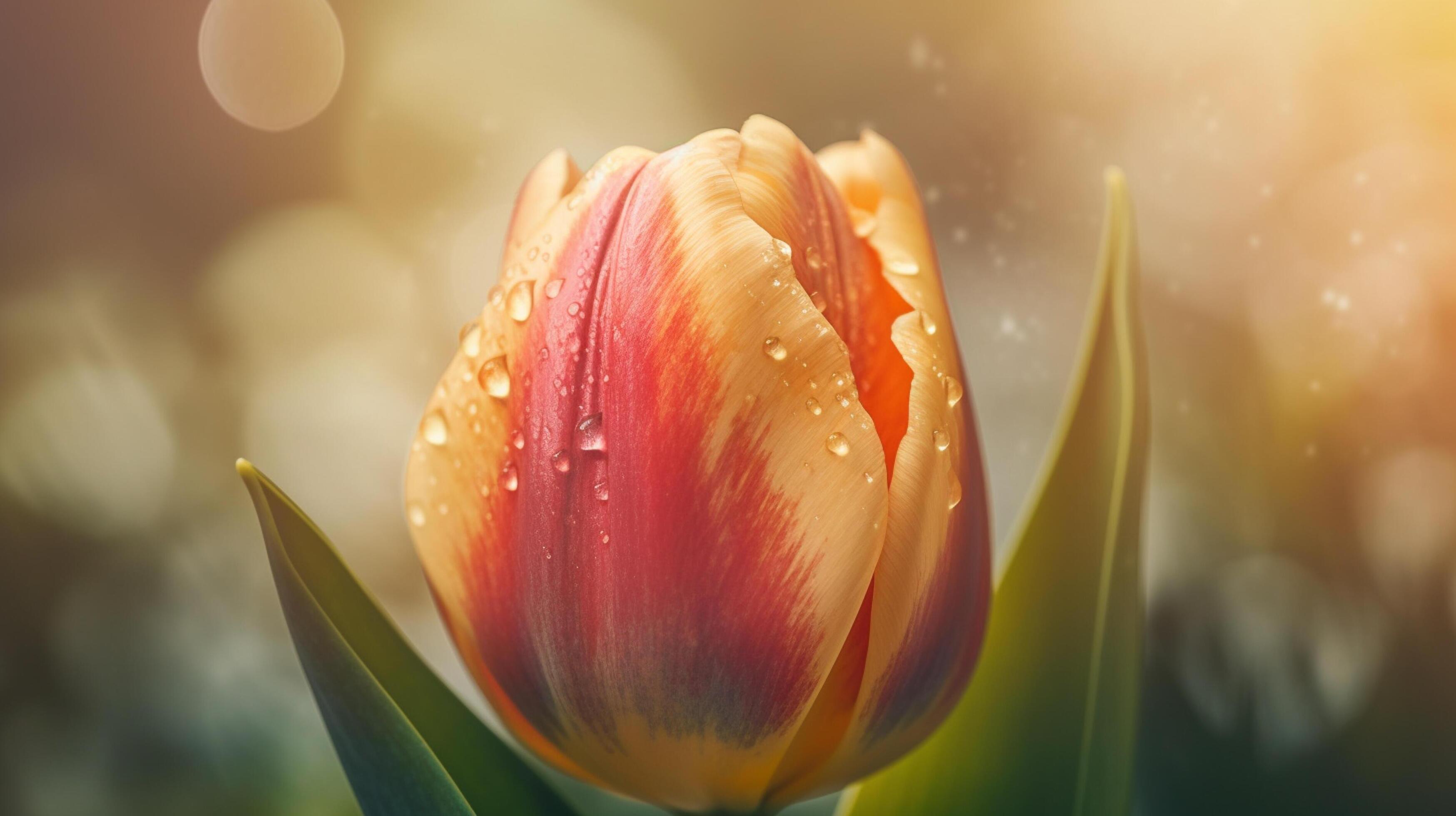 Tulip flower with water drops on the petals closeup Stock Free