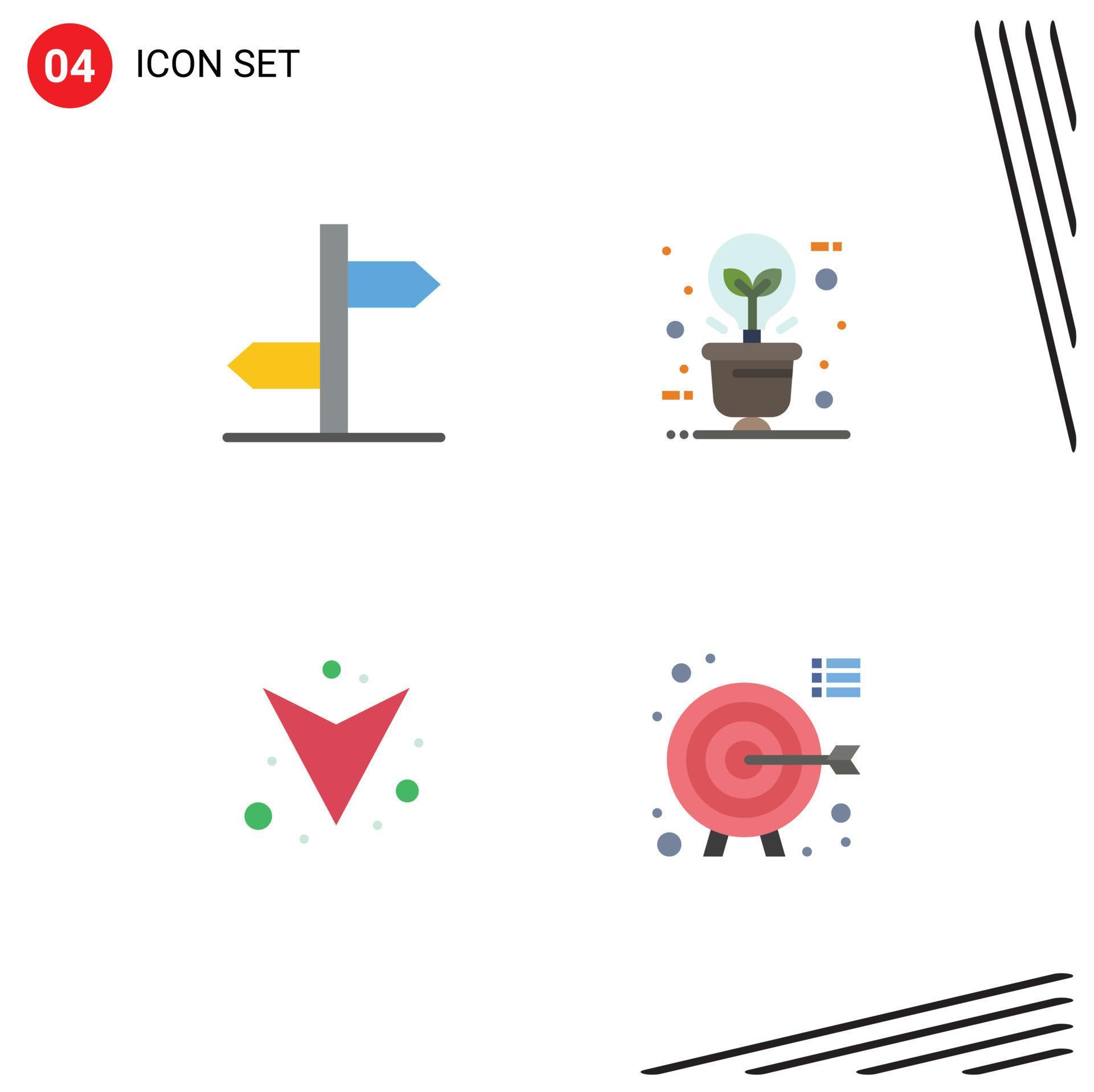 Editable Vector Line Pack of 4 Simple Flat Icons of direction arrow sign eco bulb full Editable Vector Design Elements Stock Free