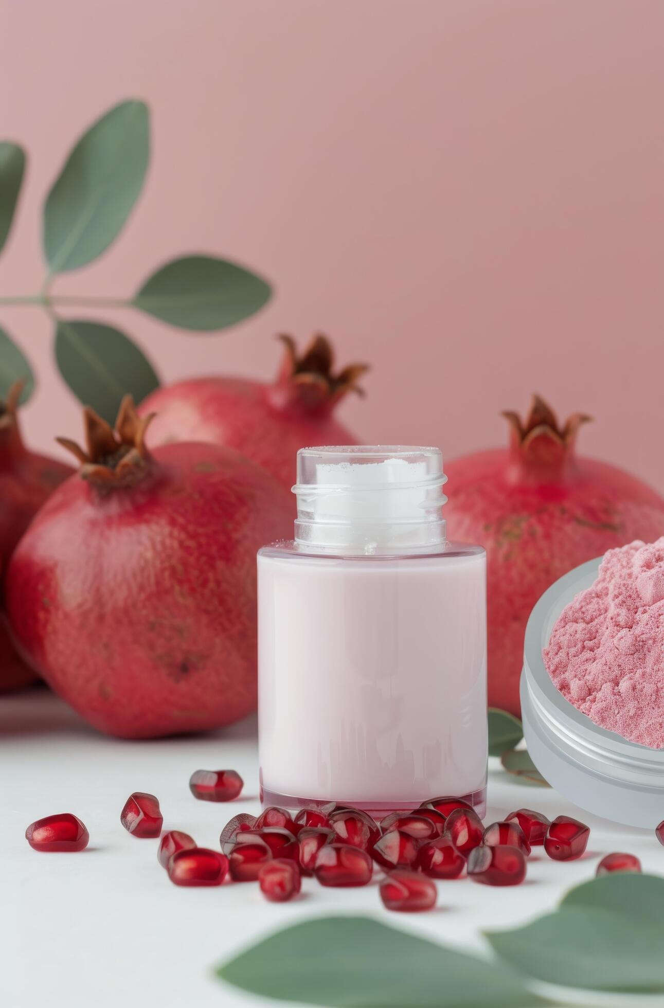 Pomegranate Skincare Products on White Background Stock Free