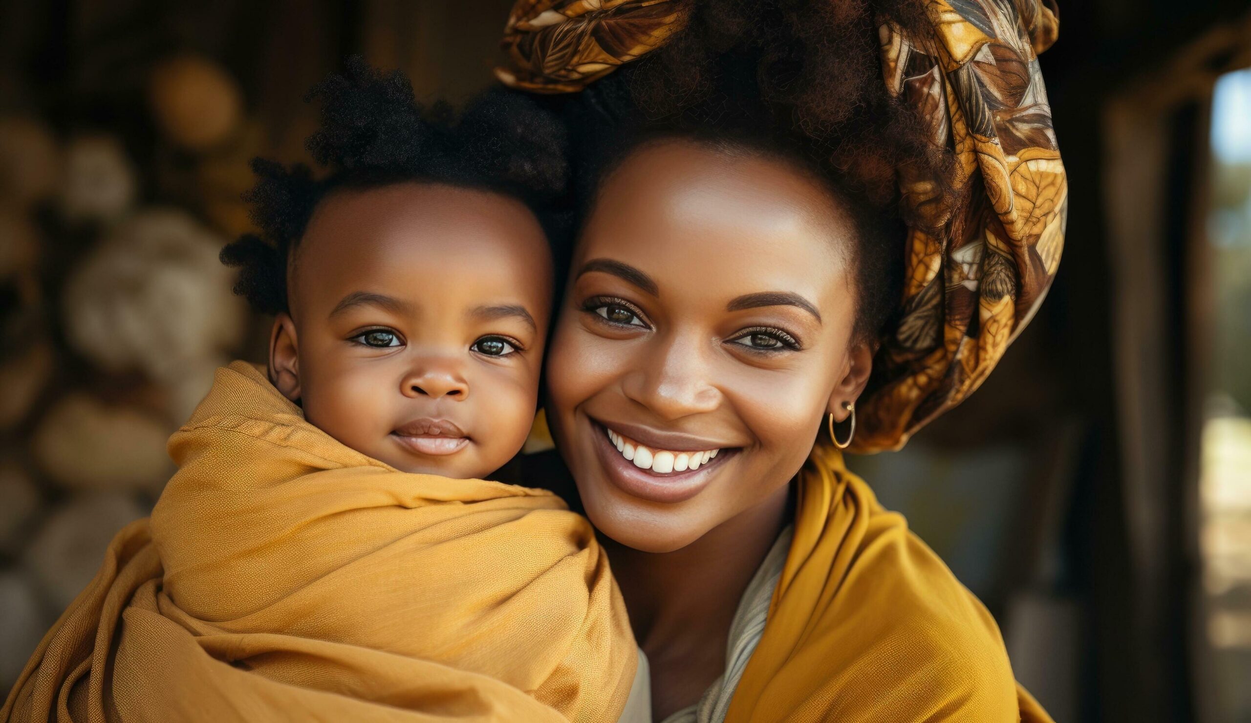 woman embracing her newborn child and smiles into the camera Free Photo