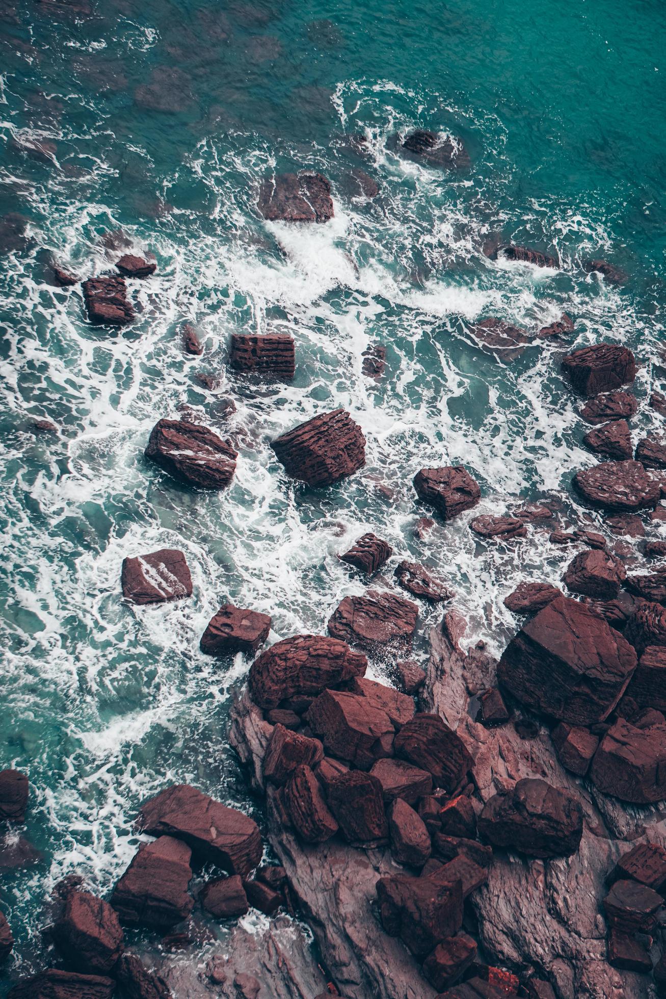 rocks on the sea in the coast in Bilbao, Spain Stock Free