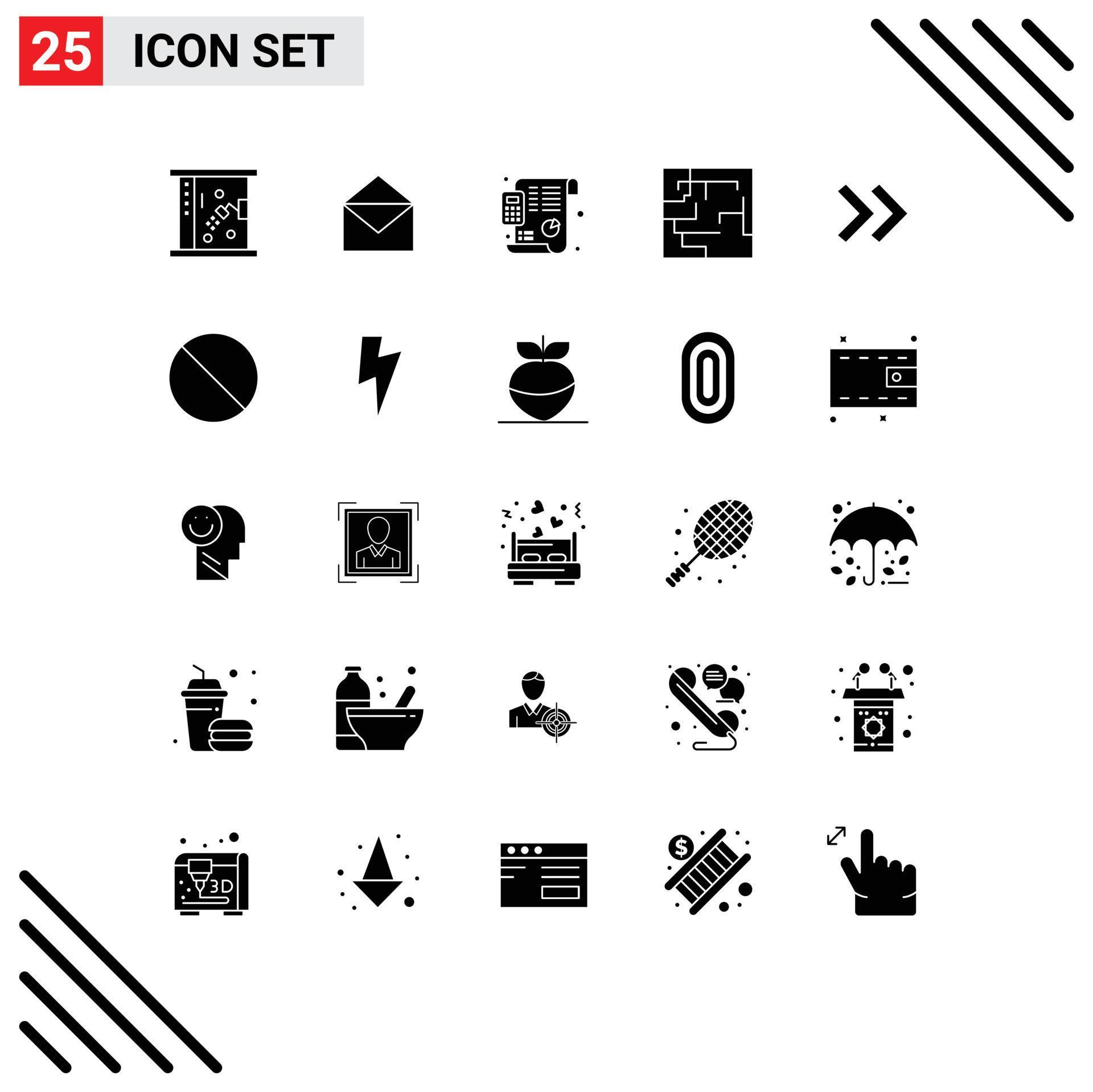 Pictogram Set of 25 Simple Solid Glyphs of right arrow plan maze labyrinth Editable Vector Design Elements Stock Free