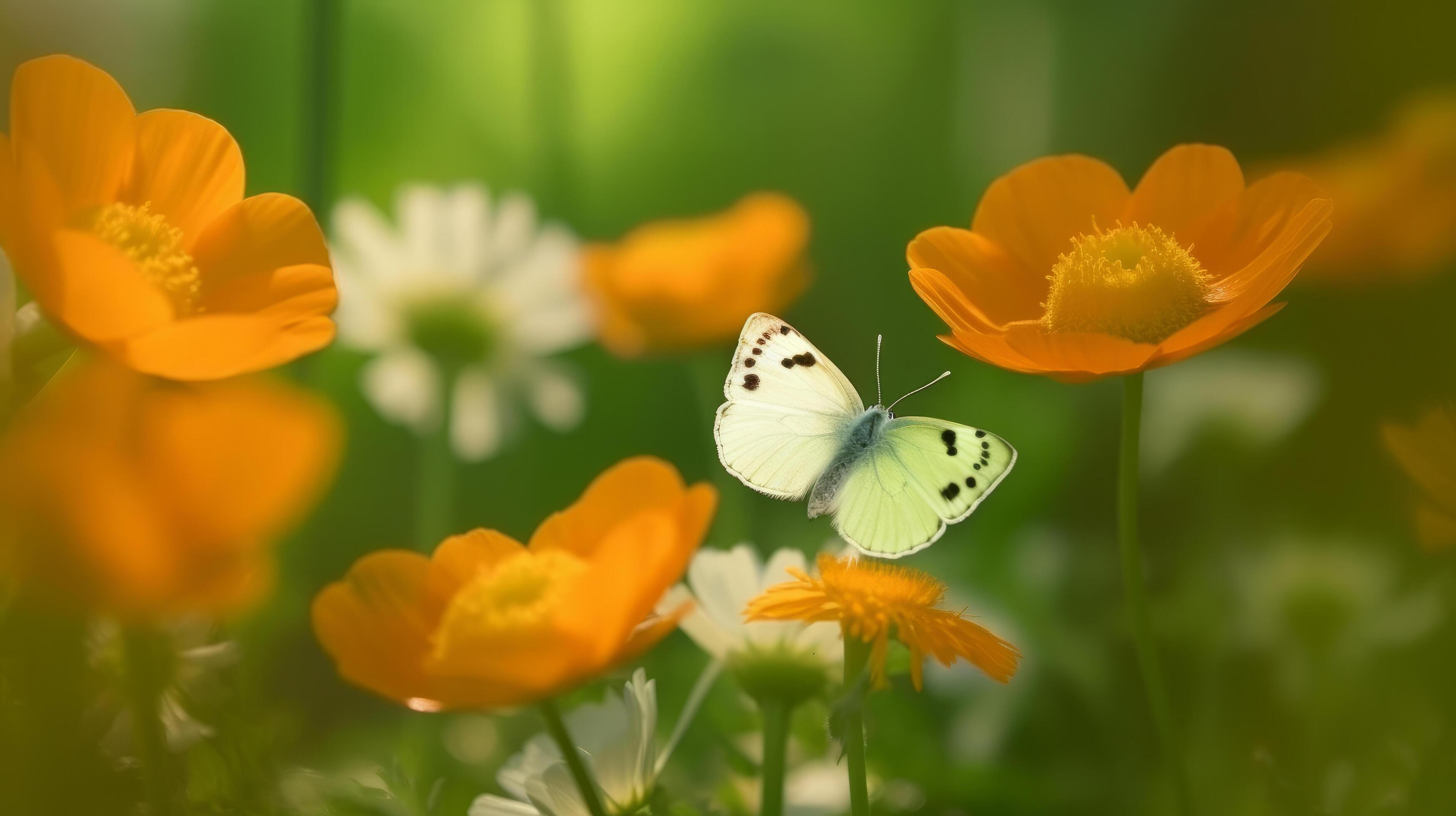 Anemone flower with butterfly. Illustration Stock Free