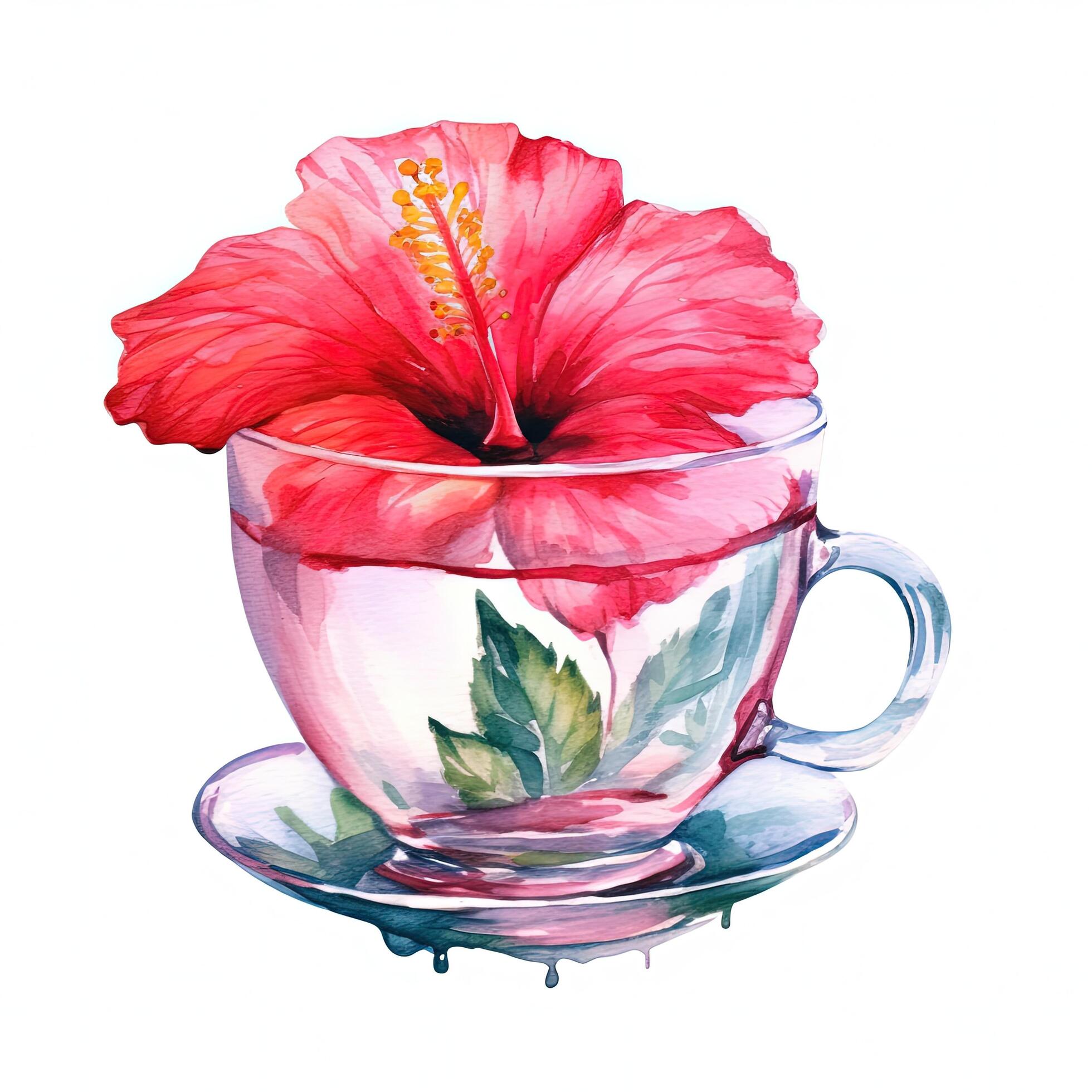 Watercolor tea with hibiscus flower. Illustration Stock Free