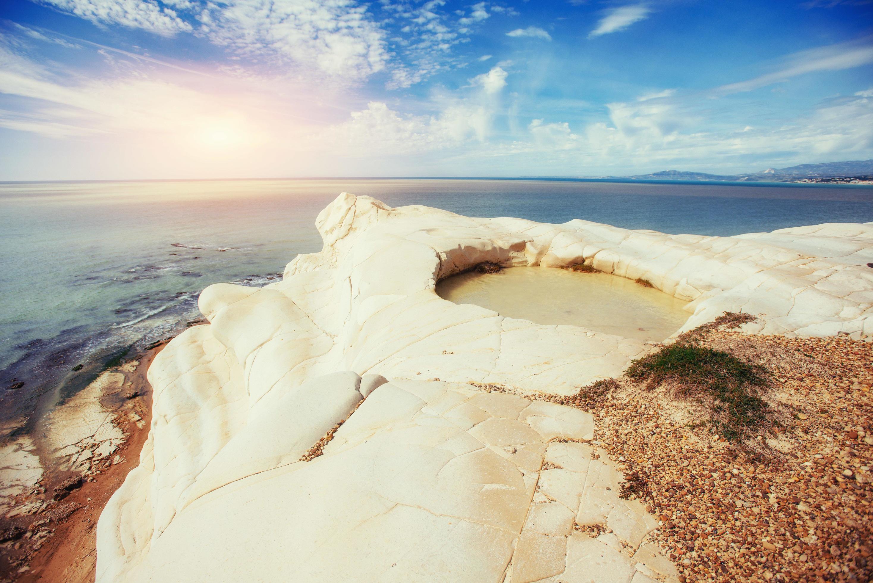 rocky sea coast in the summer. Beauty world Stock Free