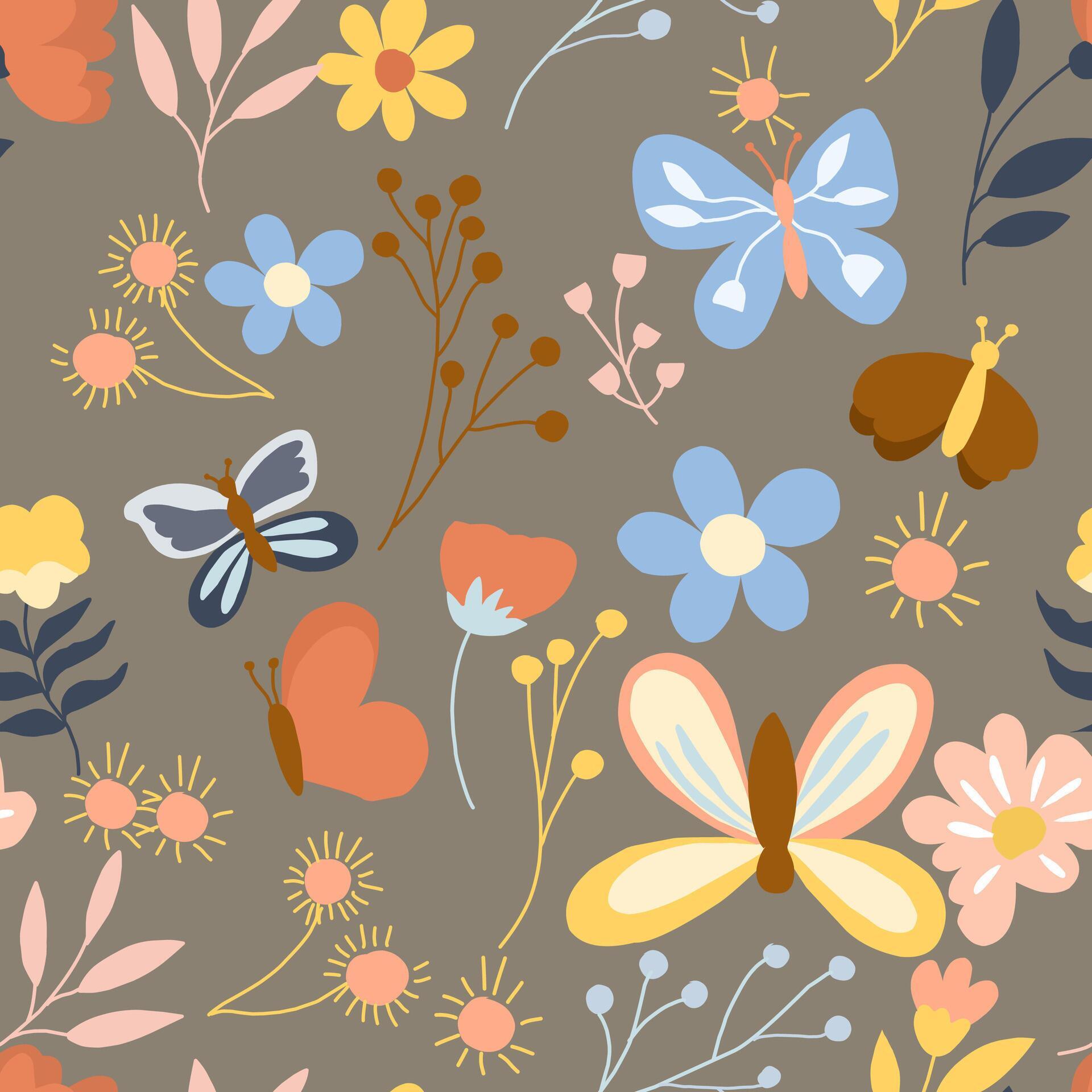 Cute Butterfly and Flower Spring Seamless Pattern Stock Free