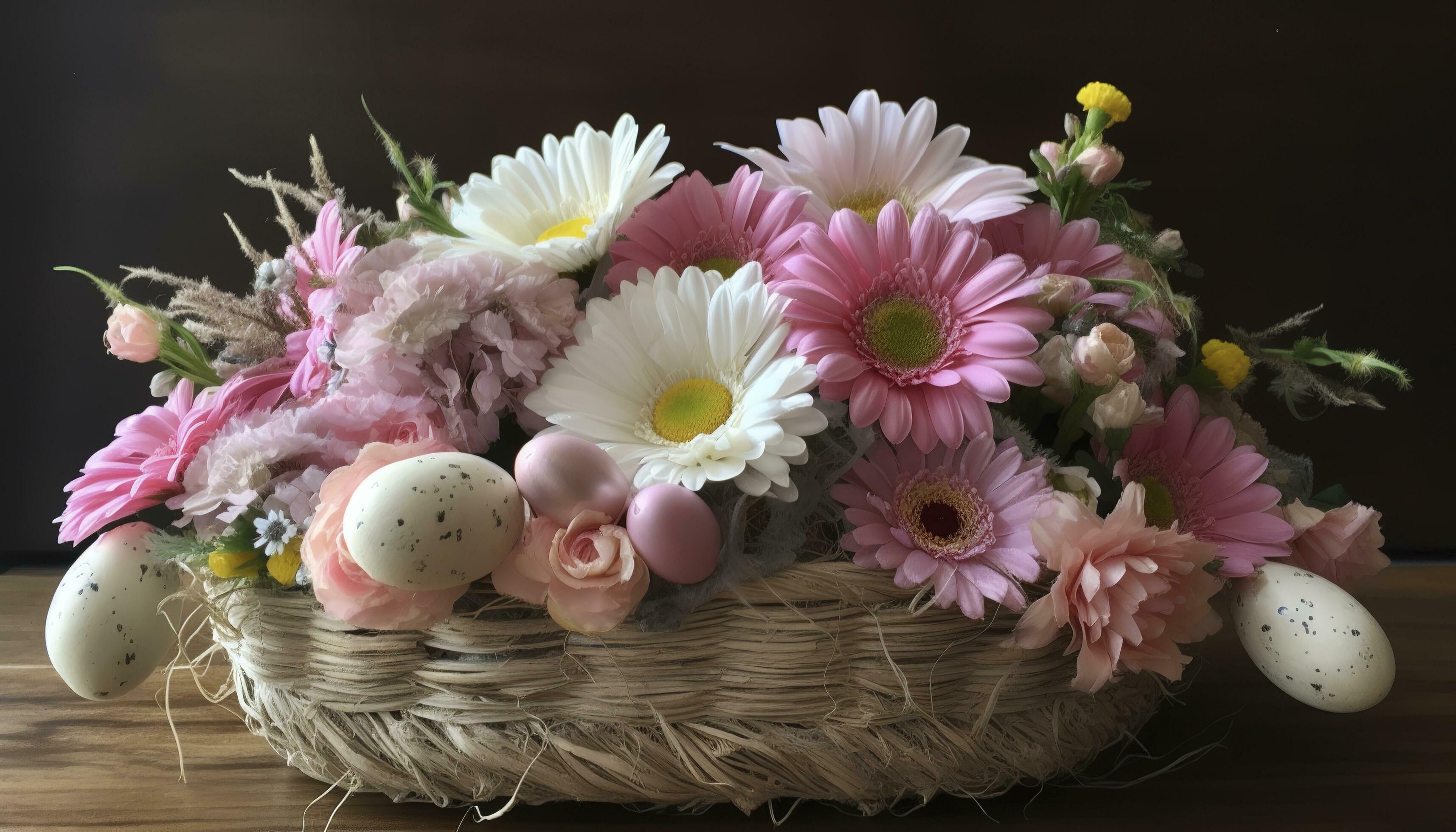 Pink Spring Flower Arrangement, Easter Decoration, generate ai Stock Free