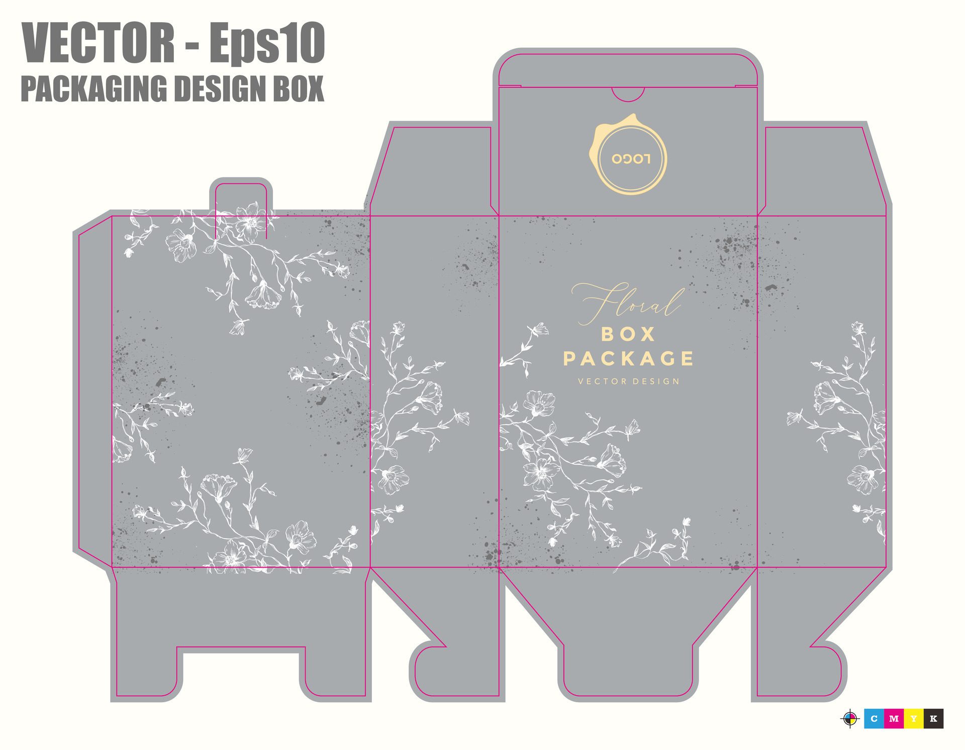 Box with floral Pattern and Die Cut Template Free Vector