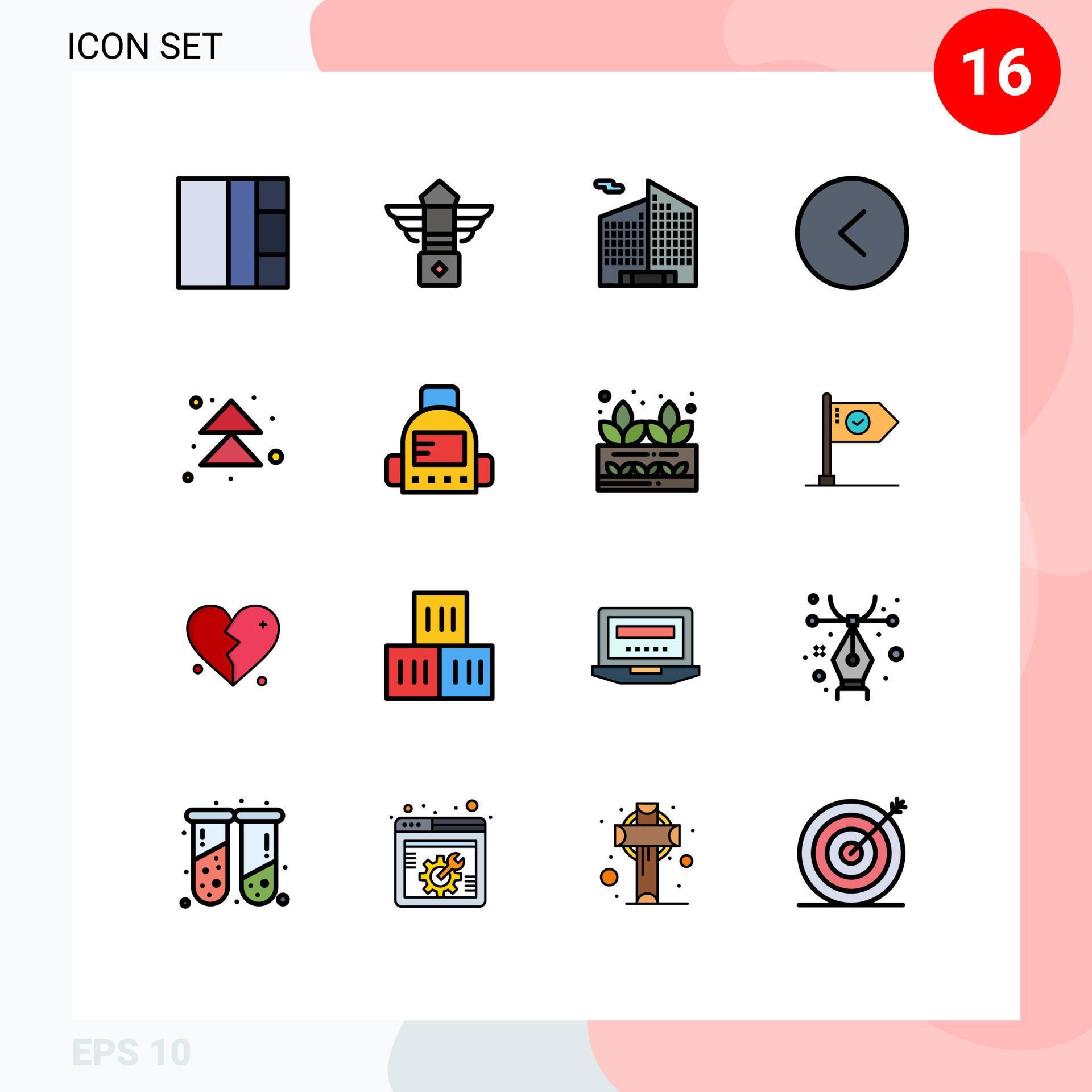 Set of 16 Modern UI Icons Symbols Signs for school up office next arrow Editable Creative Vector Design Elements Stock Free