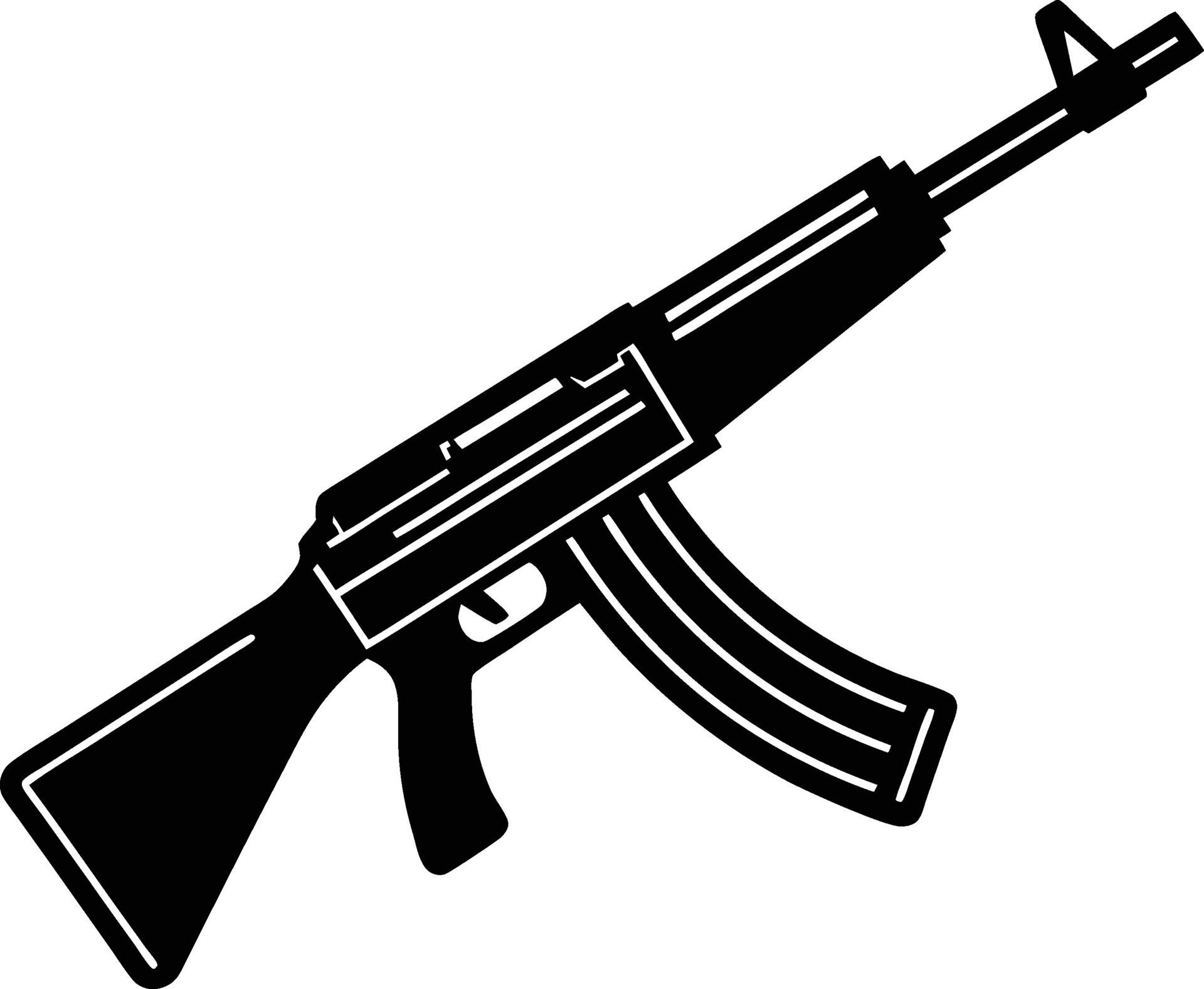 Submachine gun icon, Kalashnikov or AK47 black silhouette illustration Free Vector