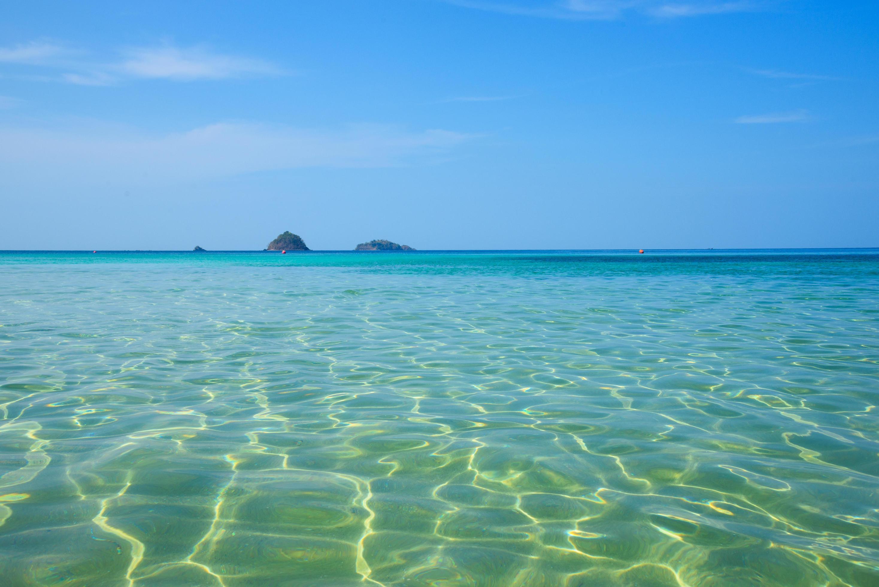 Beautiful clear turquoise sea and waves with blue sky background Stock Free