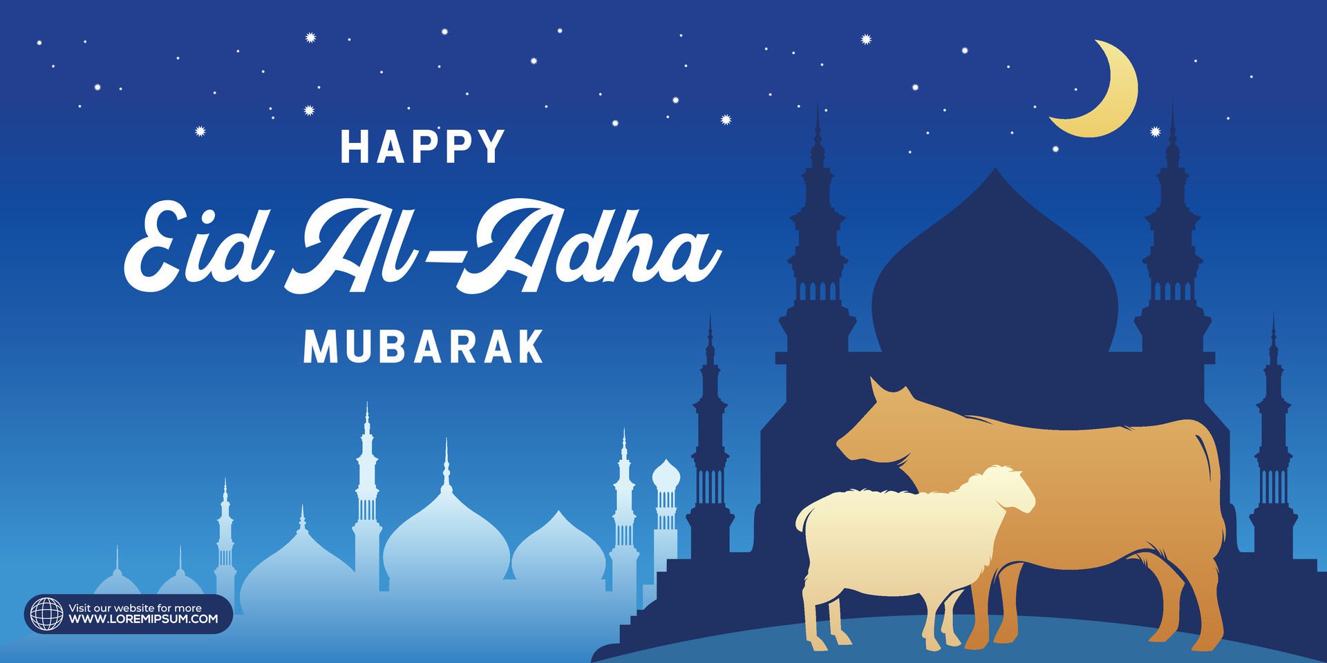 EID AL ADHA Islamic Banner Background. Graphic design for the decoration of gift certificates, banners and flyer. Free Vector